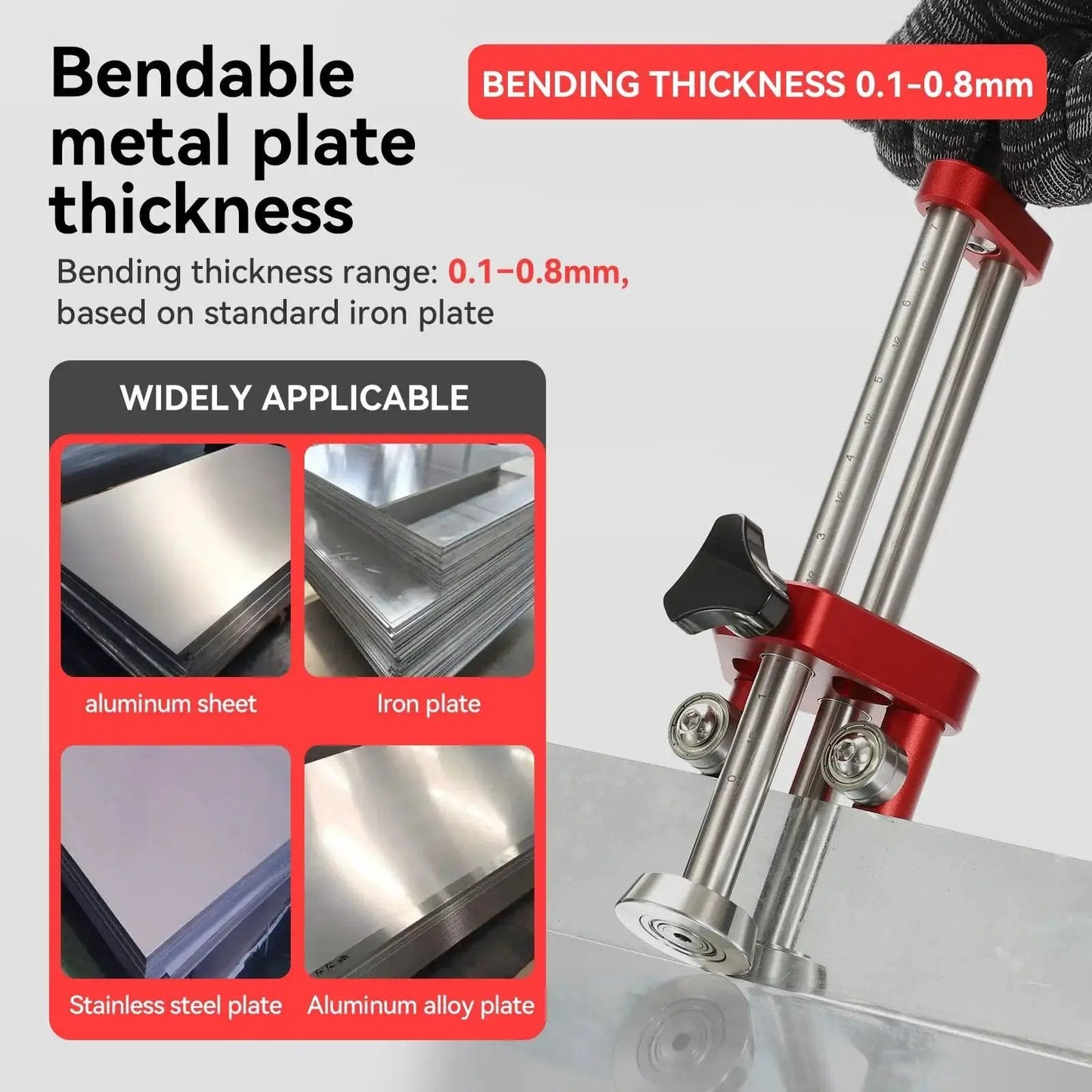 Sheet Metal Roller 1 Station Metal Bender For Roofing And Fabrication showing bendable 0.1-0.8 mm thickness range on iron plate.