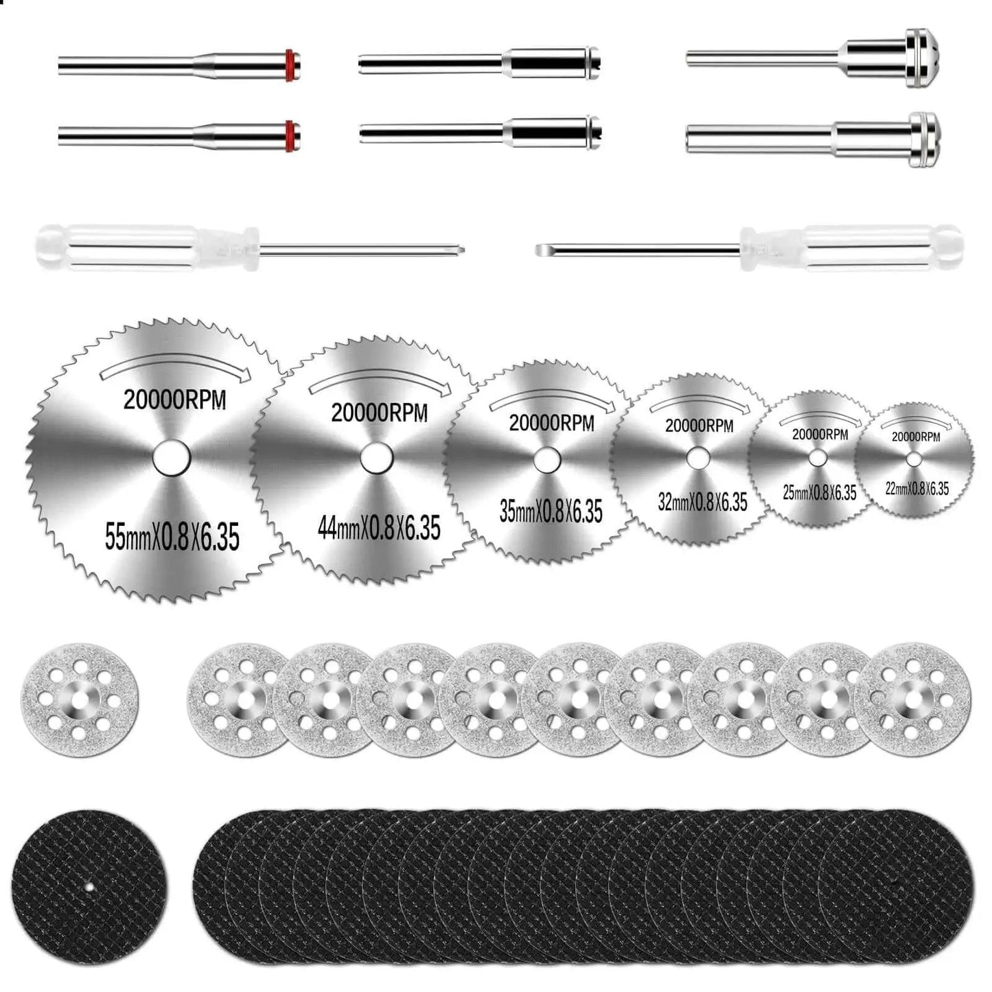 All In One 44 Piece Cutting Wheel Kit For Dremel Rotary Tools From Auxiren with HSS saw blades, diamond and resin discs.