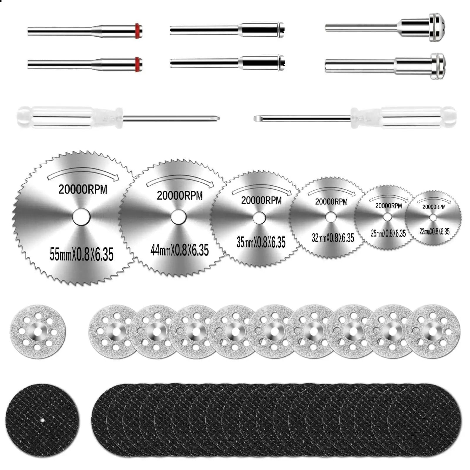 All In One 44 Piece Cutting Wheel Kit For Dremel Rotary Tools From Auxiren with HSS saw blades, diamond and resin discs.