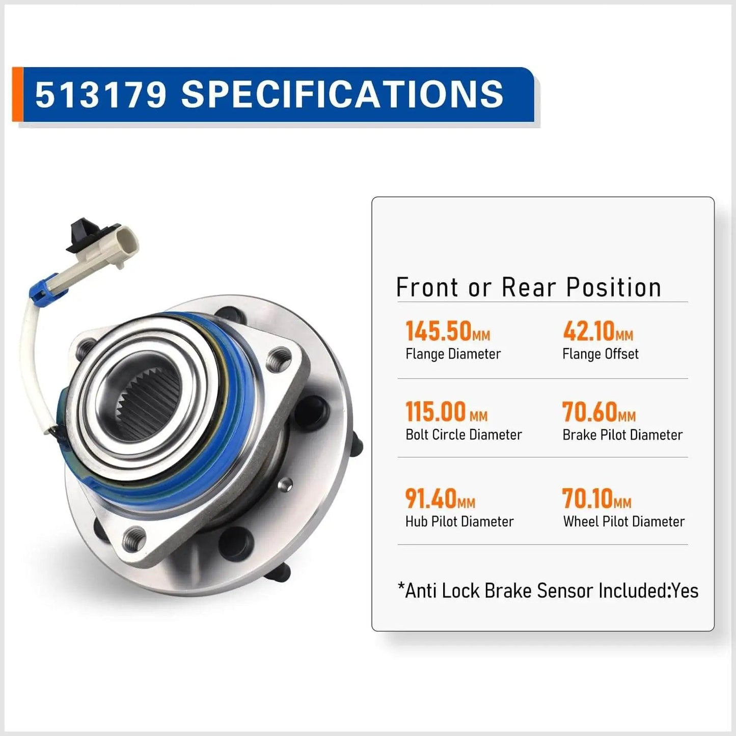 Front Pair 513179 Wheel Bearing Hub Assembly For Buick Cadillac Chevrolet Oldsmobile Pontiac Saturn Relay With ABS specs