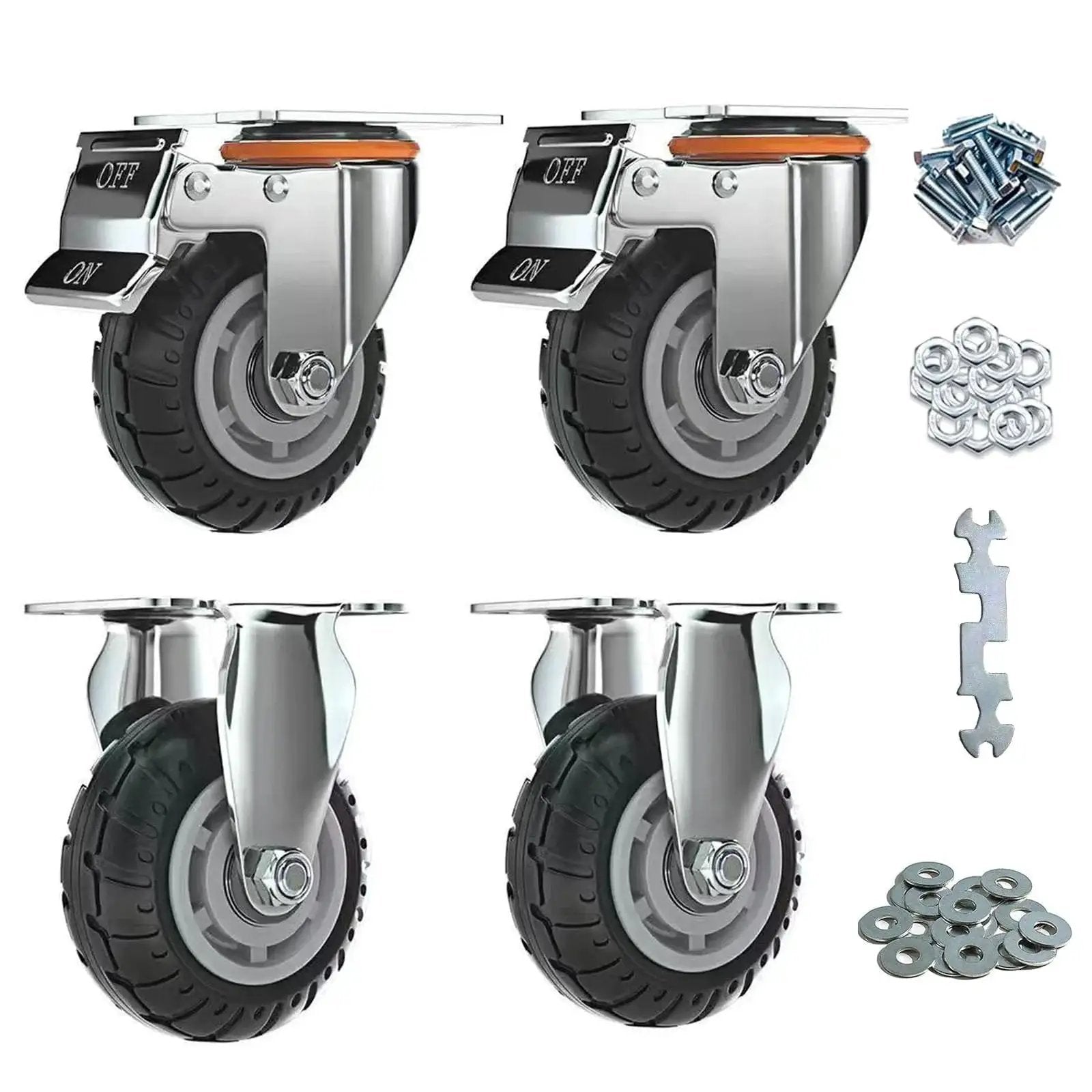 Heavy Duty 5 Inch Caster Wheels with Brake 2200lbs Load Capacity Set of 4 for cart trolleys furniture and workbench