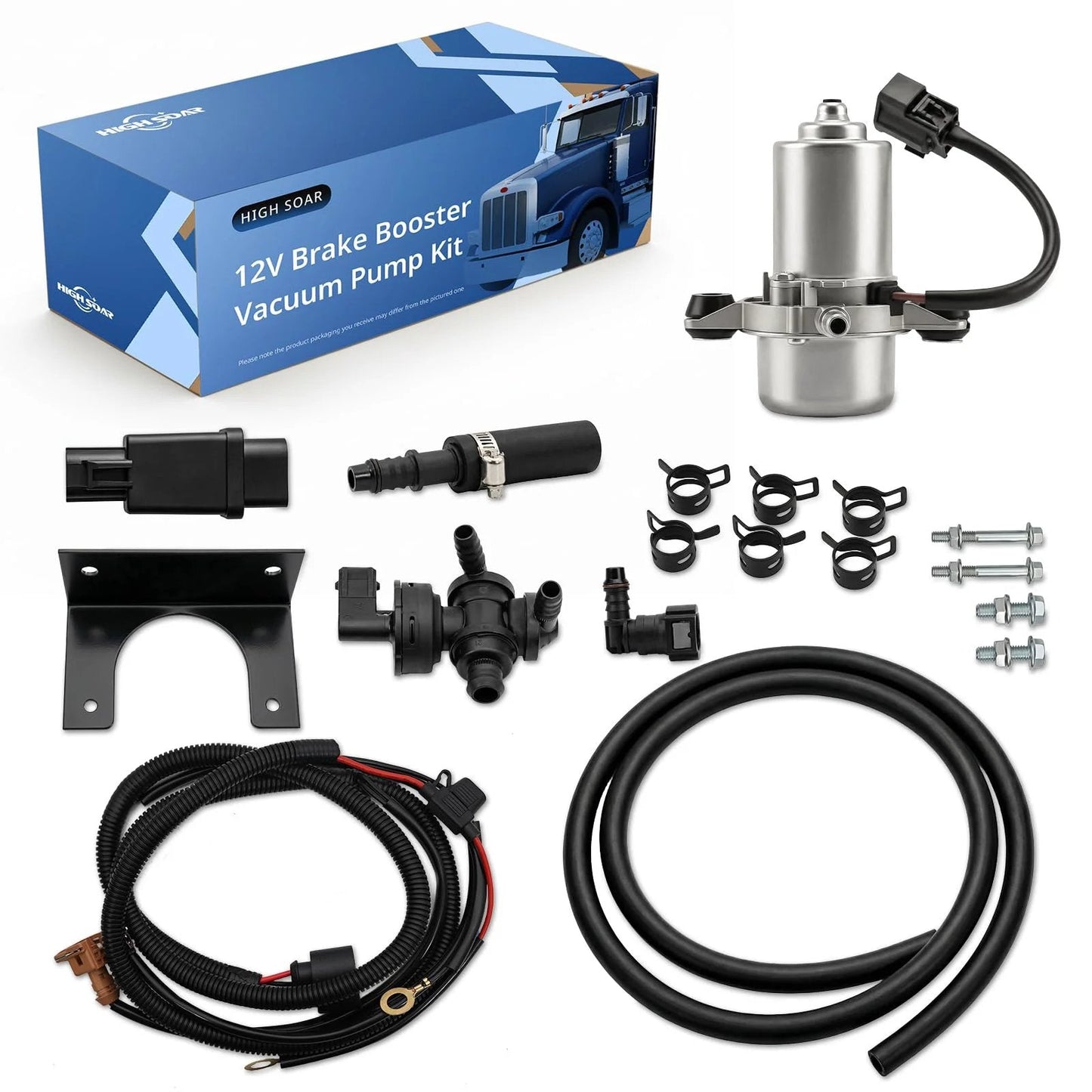 12V Brake Booster Vacuum Pump Kit With Installation Accessories Plug And Play For Universal High Performance Electric Vacuum Pump For Brake Booster EVP28 Compatible Keeps Brakes Smooth And Reliable In Most Vehicles