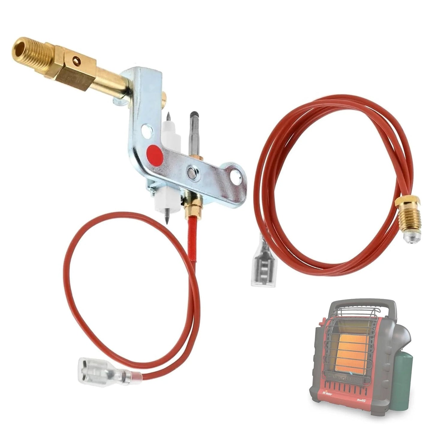 Exact Fit Pilot Assembly Direct Replacement For Mr Heater Portable Buddy MH9B MH9BX And DeWalt 78422 ODS Compatible With MH18B Space Heaters Replaces F273401 73404 F278527 And Other OEM Part Numbers, showing components and heater
