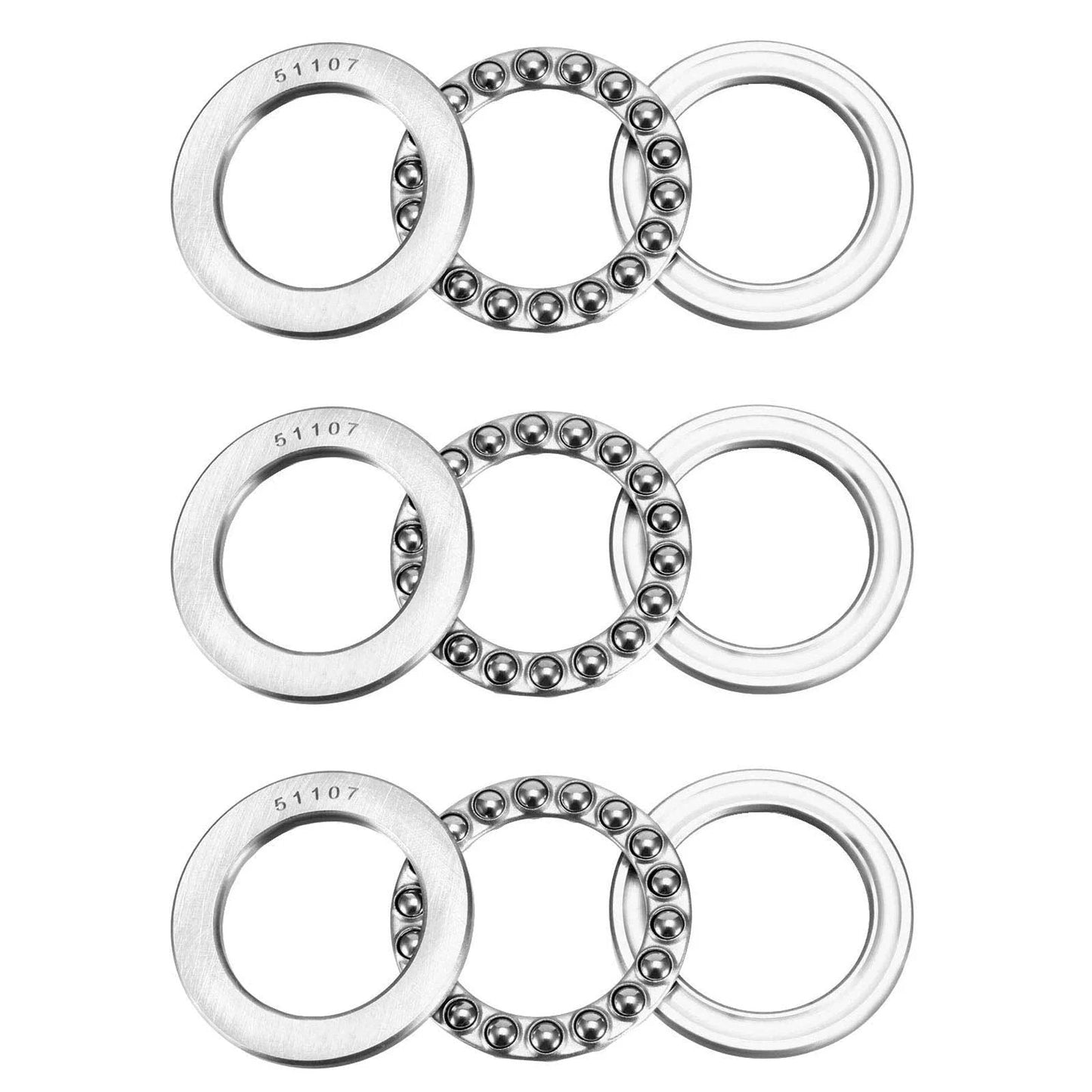 3 Pack 51107 Thrust Ball Bearings 35mm Bore 52mm Outer Diameter 12mm Width Bearing Steel With Steel Cage Single Row For Oven Turntables Jacks Pumps Motors Machinery Automobiles And Other Rotating Equipment