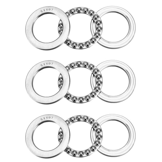 3 Pack 51107 Thrust Ball Bearings 35mm Bore 52mm Outer Diameter 12mm Width Bearing Steel With Steel Cage Single Row For Oven Turntables Jacks Pumps Motors Machinery Automobiles And Other Rotating Equipment