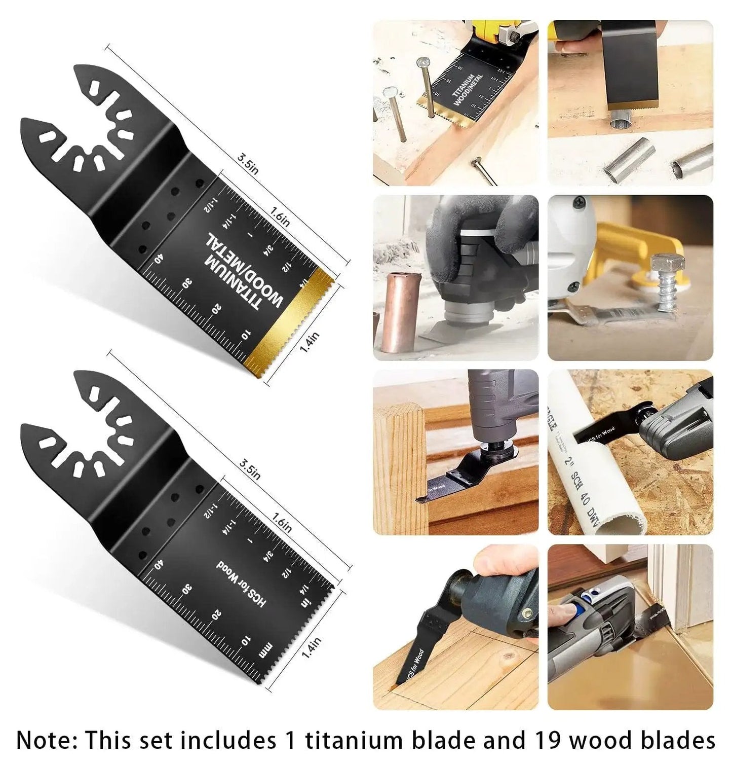 Ultimate 20 Piece Oscillating Tool Blades Kit With One Titanium Blade And Nineteen High Carbon Wood Plastics And Metal Blades