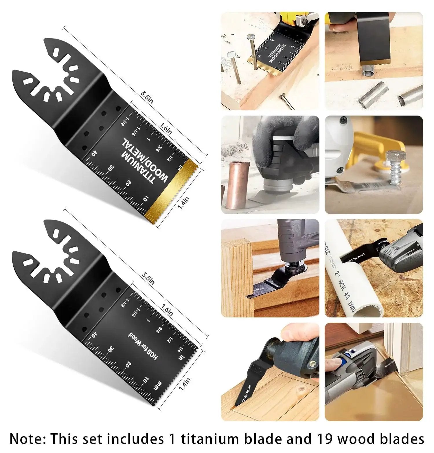 Ultimate 20 Piece Oscillating Tool Blades Kit With One Titanium Blade And Nineteen High Carbon Wood Plastics And Metal Blades