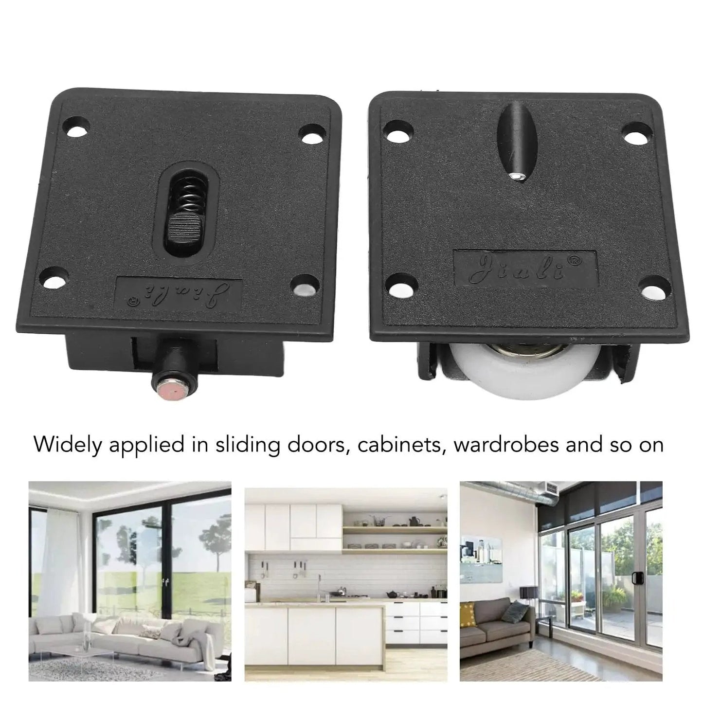 4 Pairs Furniture Roller Wheels For Closet Cabinets Wardrobes And Sliding Doors Smooth Quiet Pulleys And Rails shown in close-up