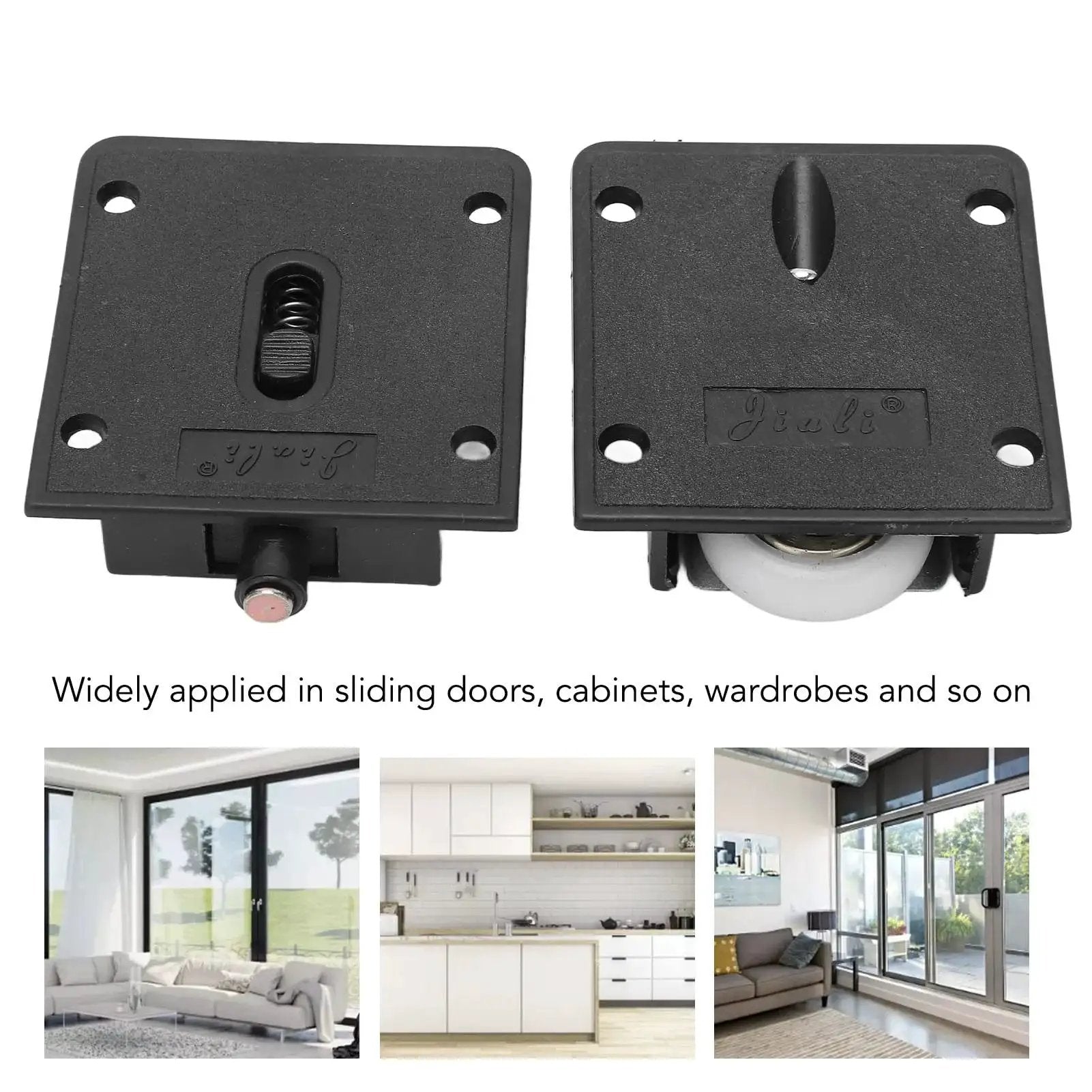 4 Pairs Furniture Roller Wheels For Closet Cabinets Wardrobes And Sliding Doors Smooth Quiet Pulleys And Rails shown in close-up