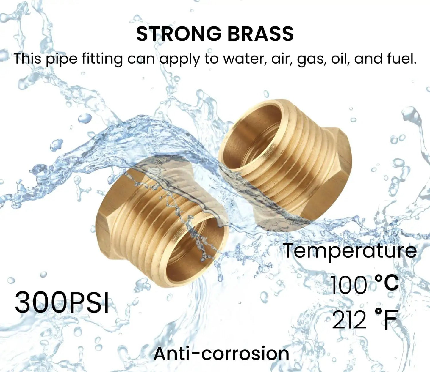 Brass NPT Male To NPT Female Reducer Hex Bushing Three Quarter Inch To One Half Inch Pipe Fittings Two Pack Corrosion Resistant