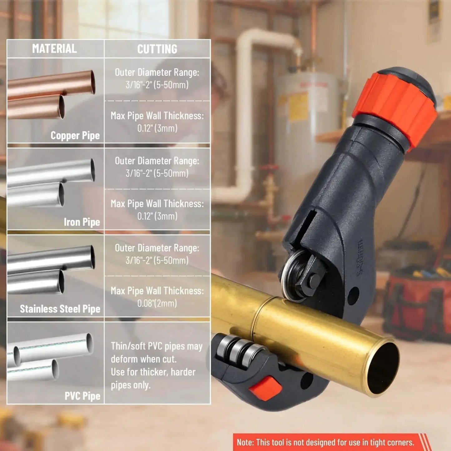 Heavy Duty Tube Cutter For Copper Iron Aluminum And Stainless Steel Pipes Cuts From Three Sixteenths To Two Inches Outer Diameter Hand Operated Pipe Cutter With Deburring Tool And Replaceable Blade For Plumbing And HVAC Projects cutting brass pipe near specification chart