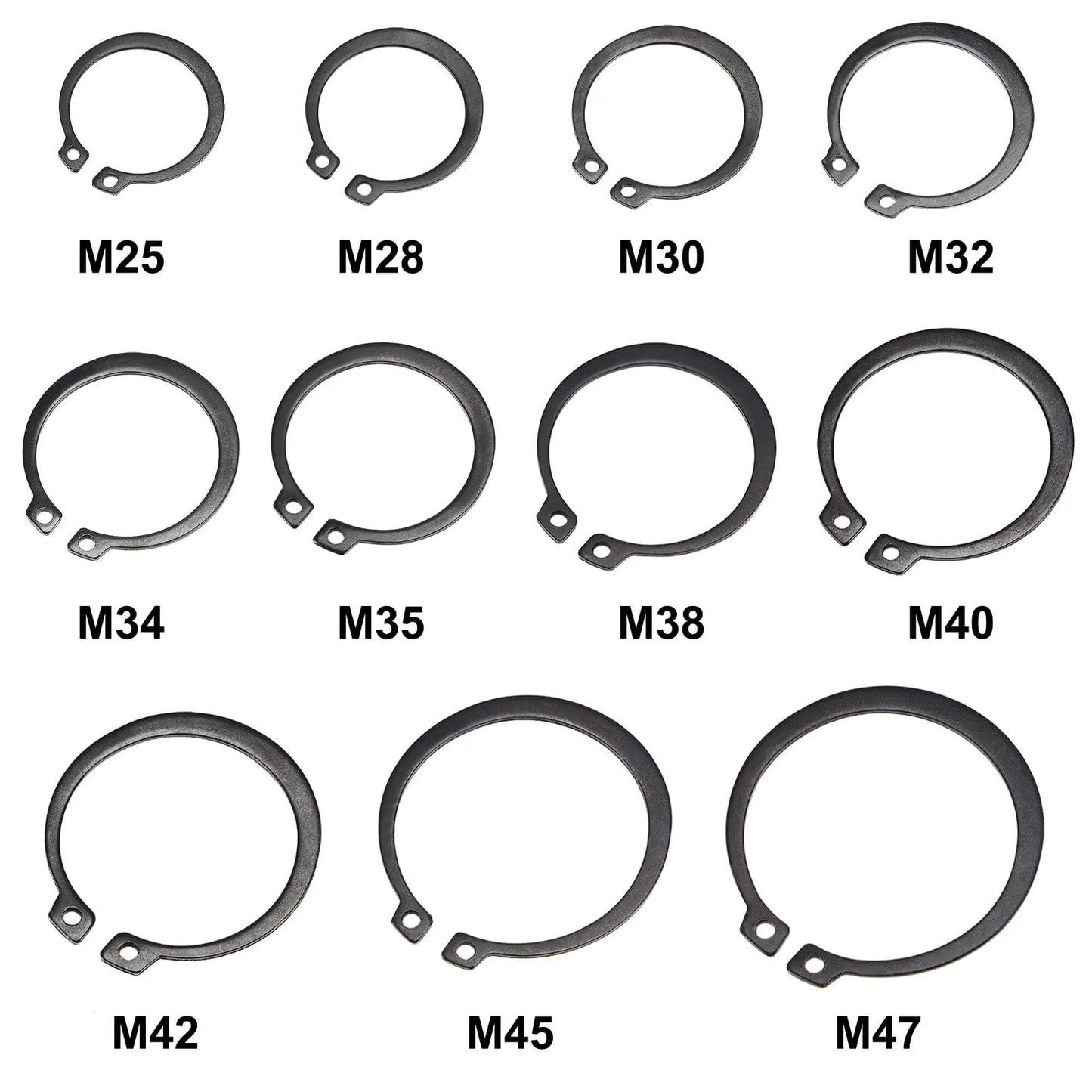 Image showing the External Retaining Ring Kit 88 Pcs 11 Sizes Carbon Steel Snap Ring Assortment Black Finish Pro Grade Quality.