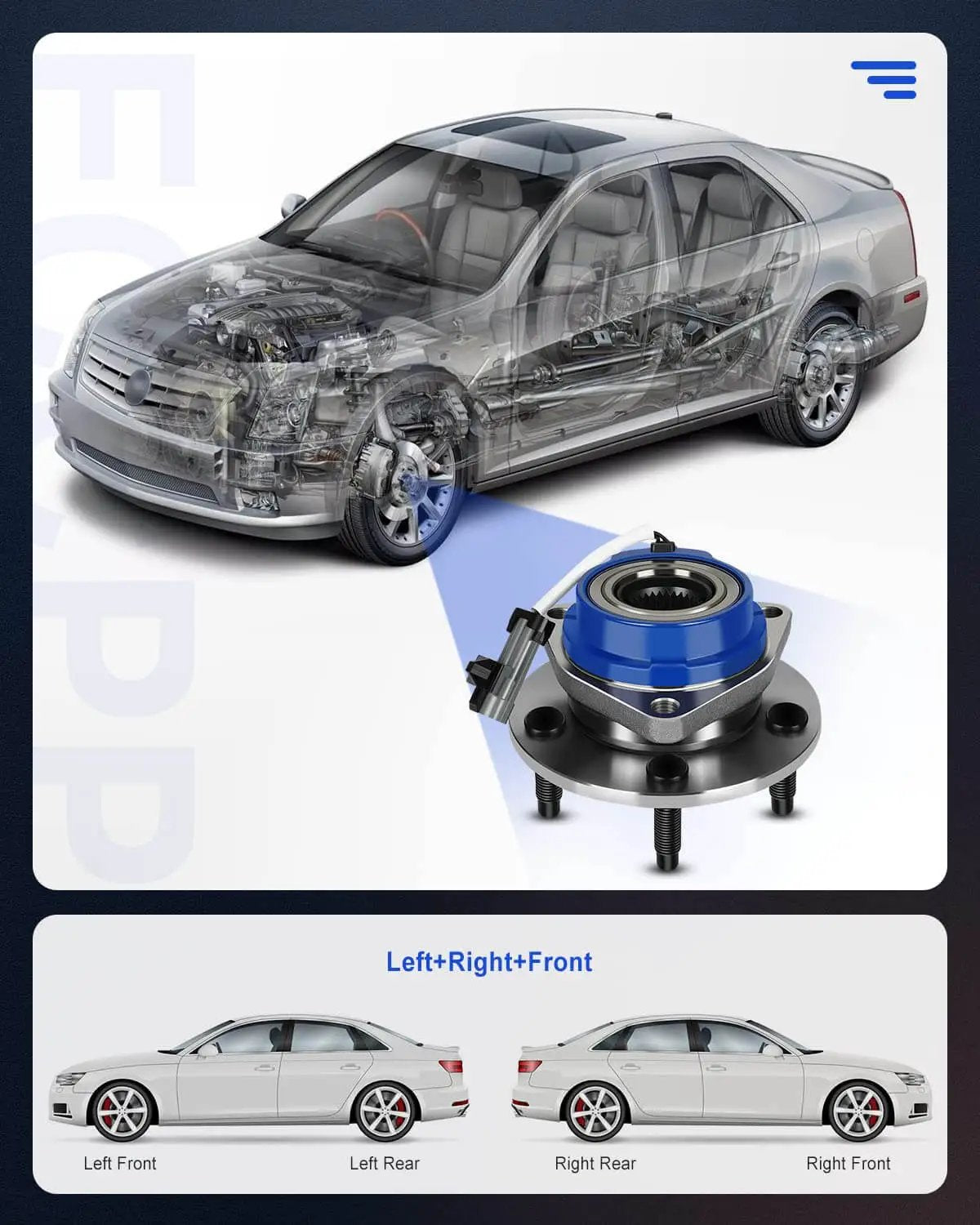 Front Wheel Hub Bearing Assembly 5 Lug With ABS OE 513179 for GM Buick and Cadillac shown with car diagram