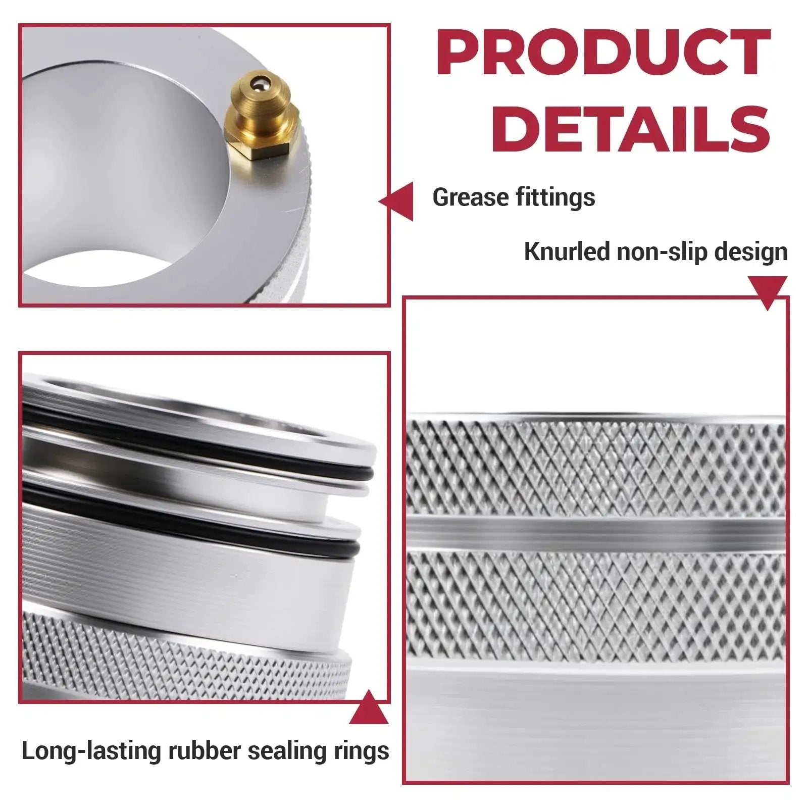 Close-up of 44mm Front And Rear Wheel Bearing Greaser Kit Aluminum UTV Tool Kit for Polaris, showing grease fittings and knurled design.