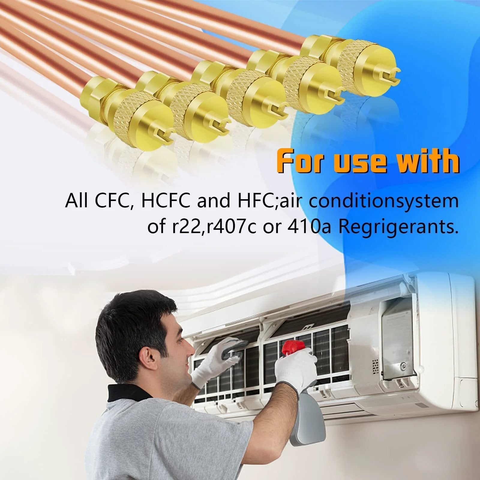 HVAC Schrader Access Service Valve Kit 30-Piece with repairman charging air conditioner