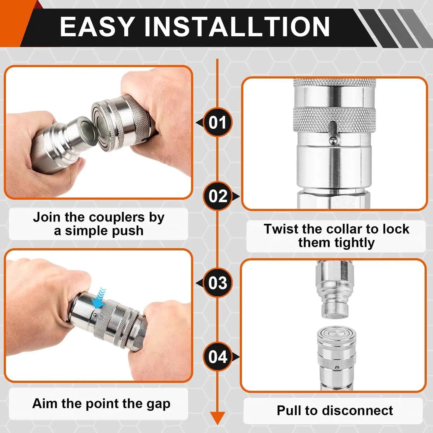 Step-by-step guide for Flat Face Half Inch NPT Skid Steer Hydraulic Quick Couplers With ISO16028 Standard installation
