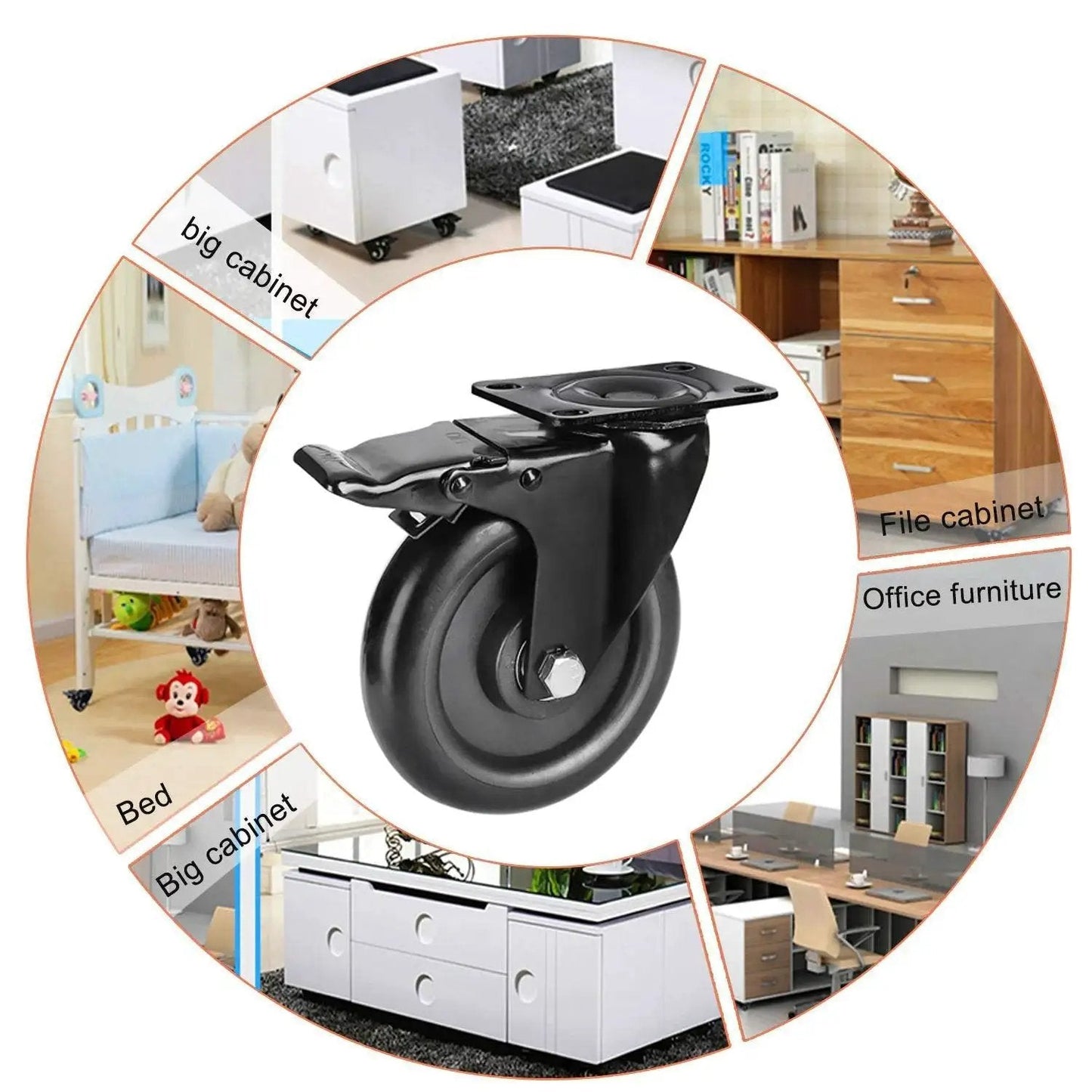 5 Inch Heavy Duty Caster Wheels No Noise Swivel Plate Casters With Brake Lock for heavy load furniture and equipment