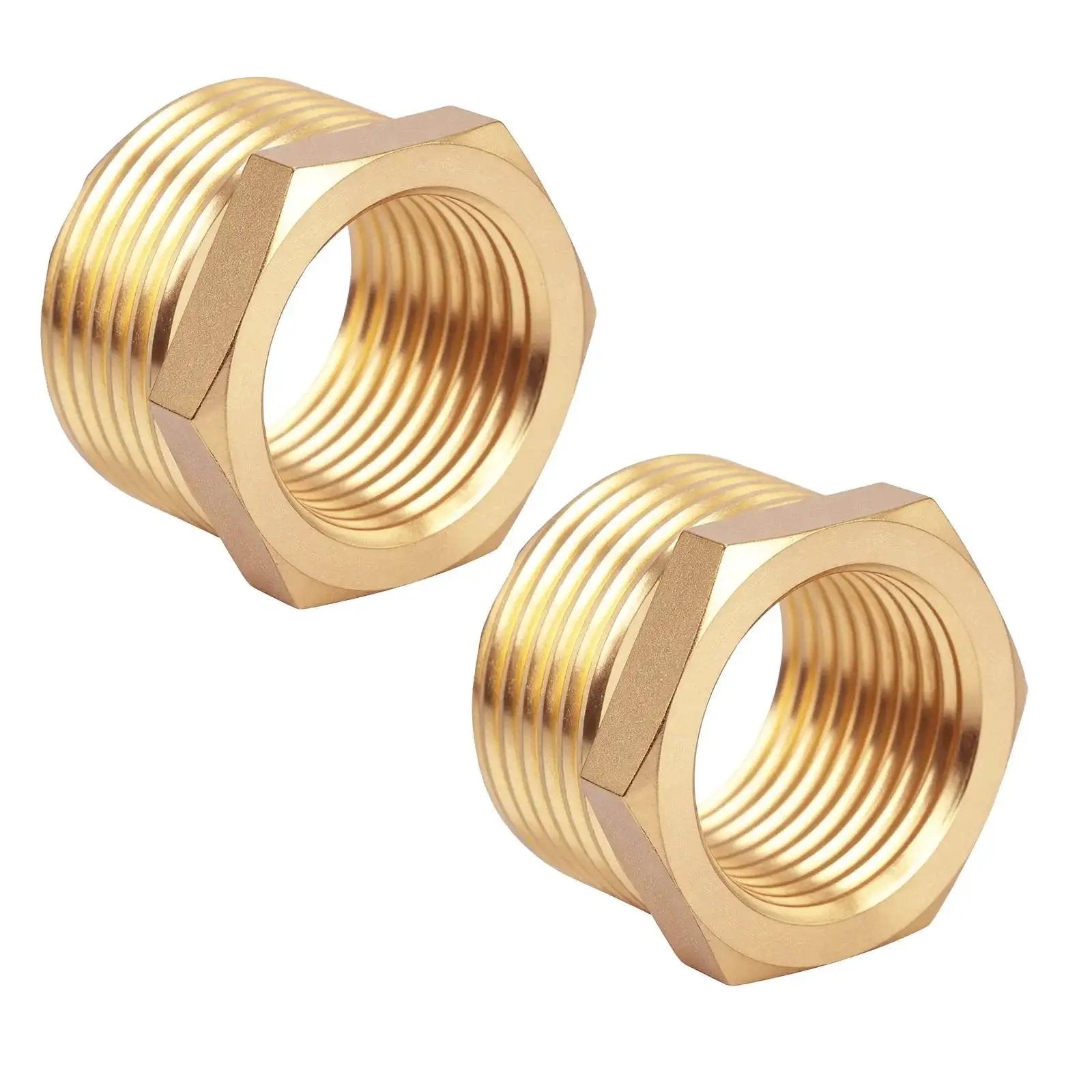 Brass Reducer Hex Bushing Set 3 4 NPT Male To 1 2 NPT Female Heavy Duty Threaded Pipe Fittings For Plumbing Gas And Hydraulic Systems 2 Pack