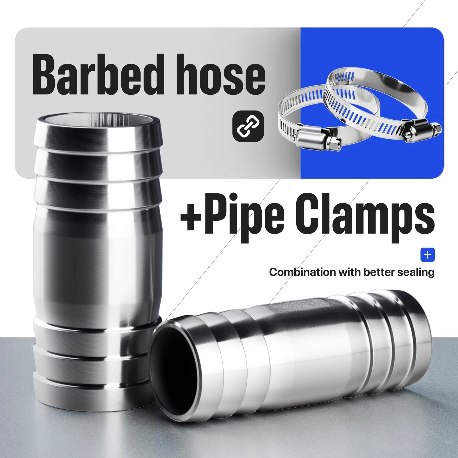 2 Pack Three Quarter Inch Hose Barb Fittings 4 Inch Long 304 Stainless Steel Sanitary Barbed Splicer Mender Union Couplers With Hose Clamp