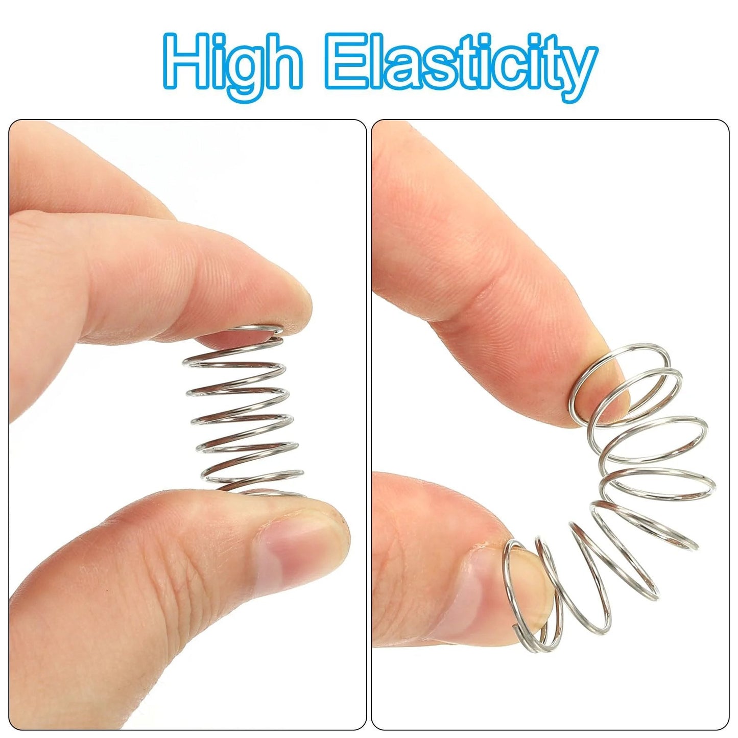 Heavy Duty 0.8mm Wire Diameter Compression Spring 10mm Outer Diameter 305mm Length 304 Stainless Steel 1 Piece Mechanical Extension Small Spring For Pen Mechanisms And General Shop Home Repairs held between fingers showing elasticity