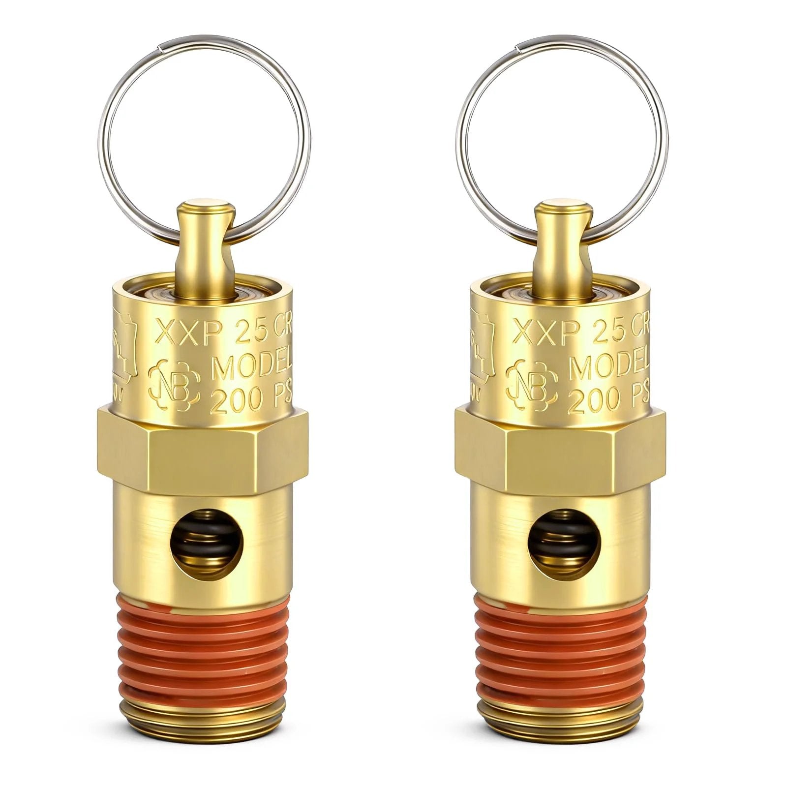 2 Pack One Quarter Inch NPT Air Compressor Check Valve With 200 PSI Pressure Relief Brass Safety Valves for air compressors front view