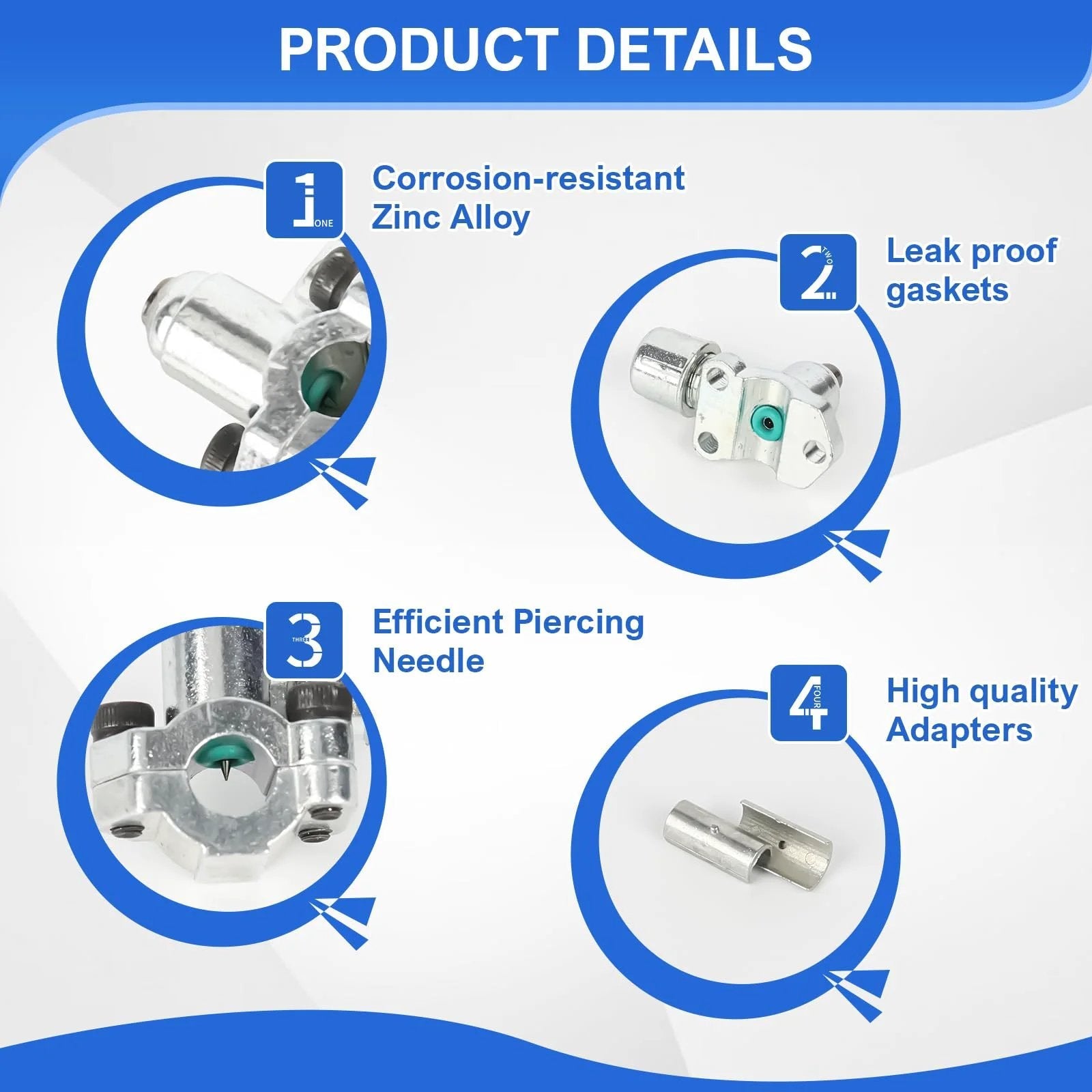 Product details of Bullet Piercing Valve Kit Set Of Ten Pro Grade BPV 31 Line Valves with corrosion-resistant zinc alloy and adapters.