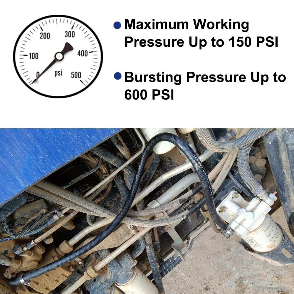 Installed five eighths transmission hose for fuel and oil systems high pressure injection and cooler line with engine components.