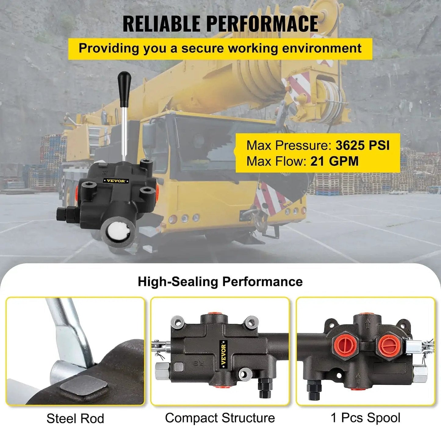 Heavy Duty Hydraulic Directional Control Valve With One Spool For Tractors And Loaders 21 GPM At 3625 PSI overview display