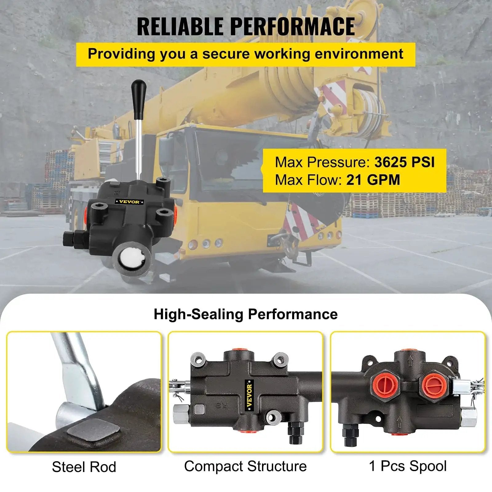 Heavy Duty Hydraulic Directional Control Valve With One Spool For Tractors And Loaders 21 GPM At 3625 PSI overview display
