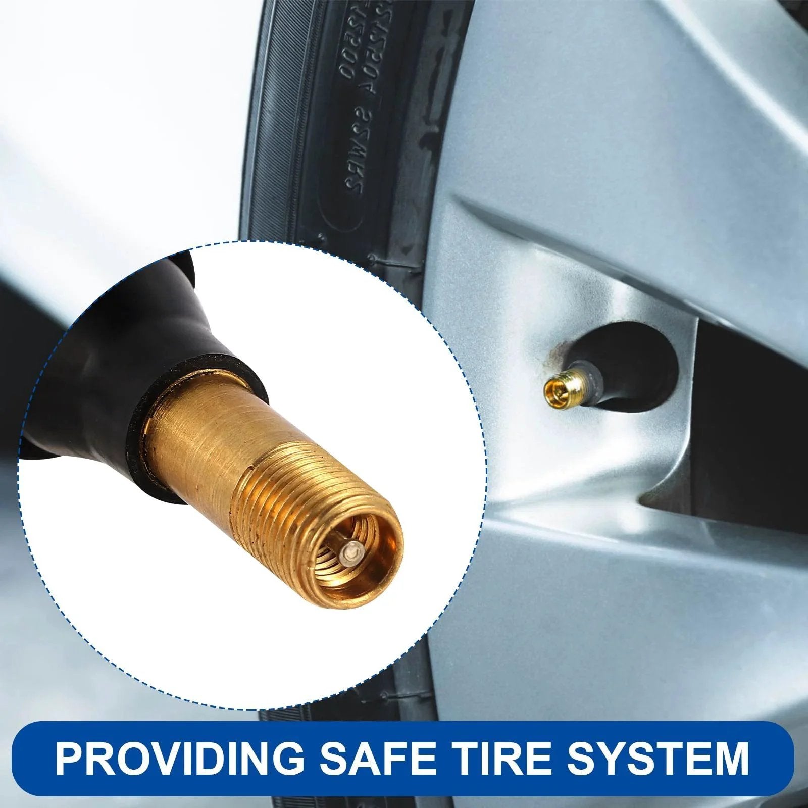 TR600HP Snap-In High Pressure Tire Valve Stems For Tubeless Rims 0.453 Inch Hole Diameter showing close-up and installation
