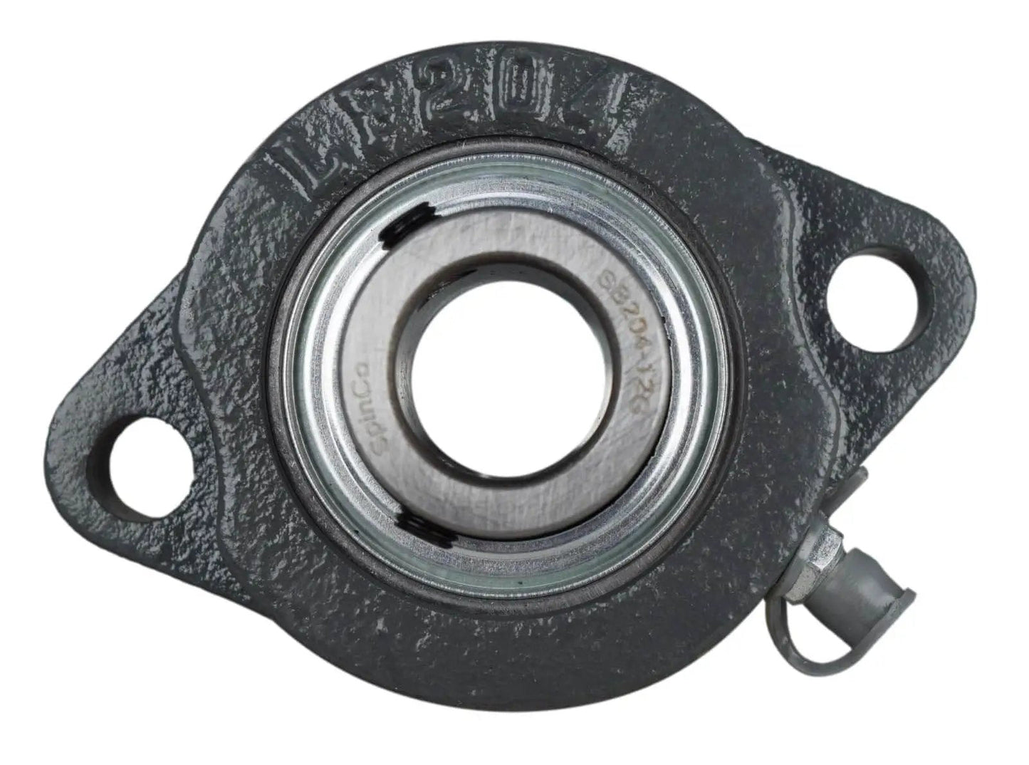 Front view of 3/4 Inch Light Duty Two Bolt Flange Bearing With Cast Iron Housing And Grease Zerk, showing mounting and lubrication features.