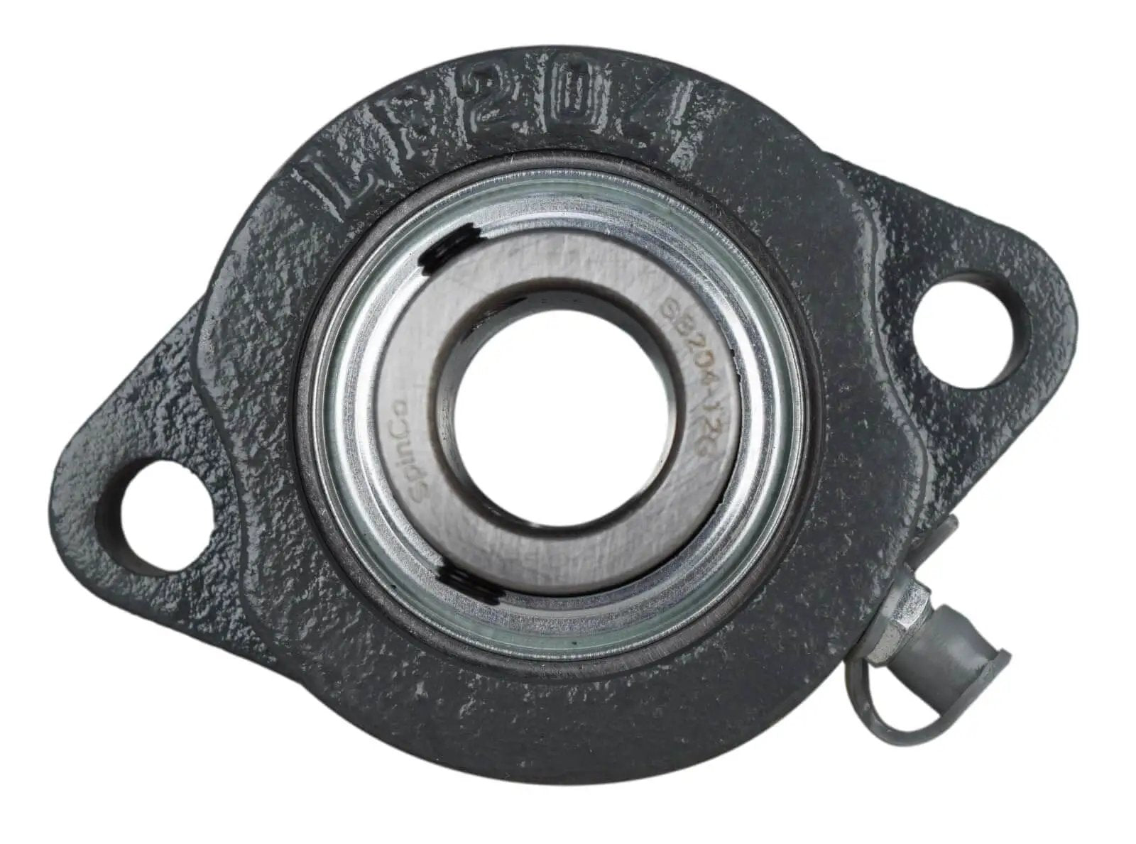Front view of 3/4 Inch Light Duty Two Bolt Flange Bearing With Cast Iron Housing And Grease Zerk, showing mounting and lubrication features.