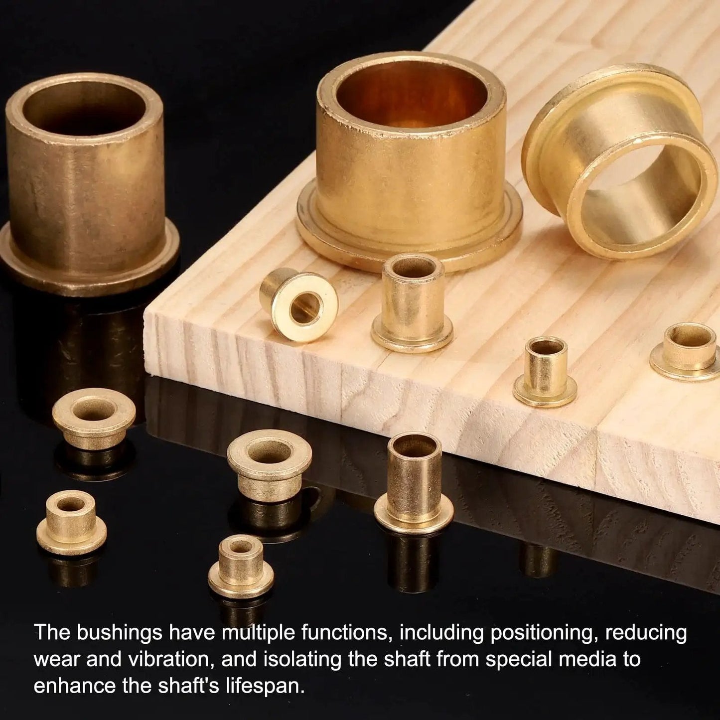 12 Pack Flange Sleeve Bearings 6mm Bore, 8mm Outer Diameter, self lubricating sintered bronze bushings displayed on wooden surface