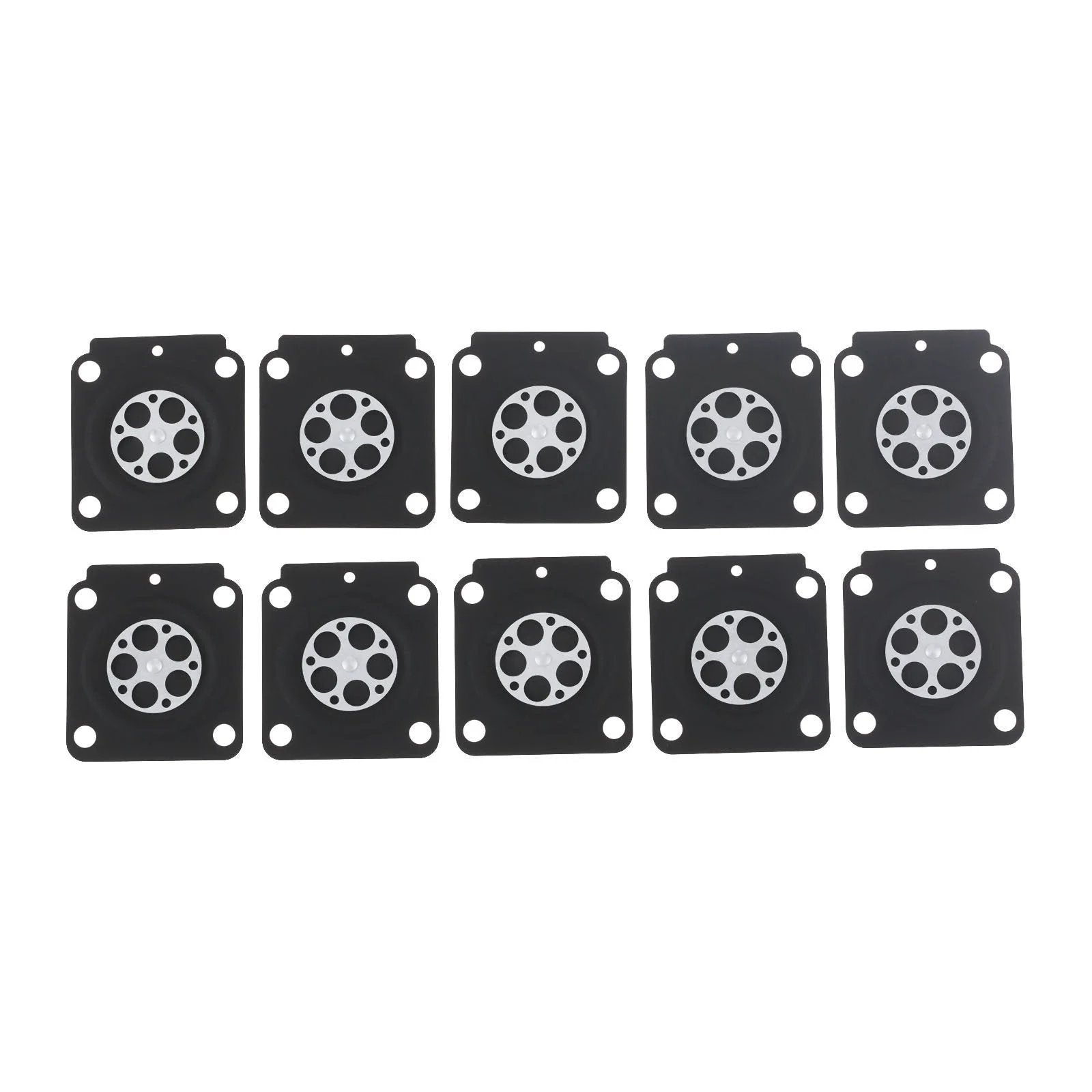 Metering Diaphragm Replacement Kit For Zama A015053 Small Engine Carburetors Includes Ten Diaphragms For STIHL Trimmers FS38 FS75 FS85 BG55 SP81 And C1Q Series Engines With C1Q S69A S70 S71 S73 S79 S93 S95 S97 S68, showing ten black diaphragms with circular designs.