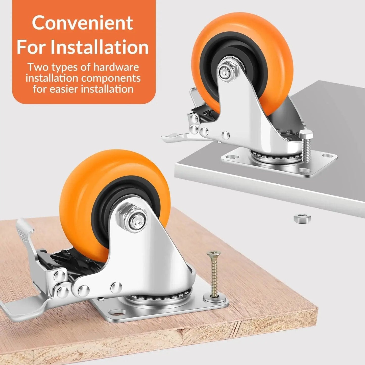 4 Inch Heavy Duty Caster Wheels Set Of 4 With Dual Pedal Locking Brakes For Carts Furniture And Workbenches installation options