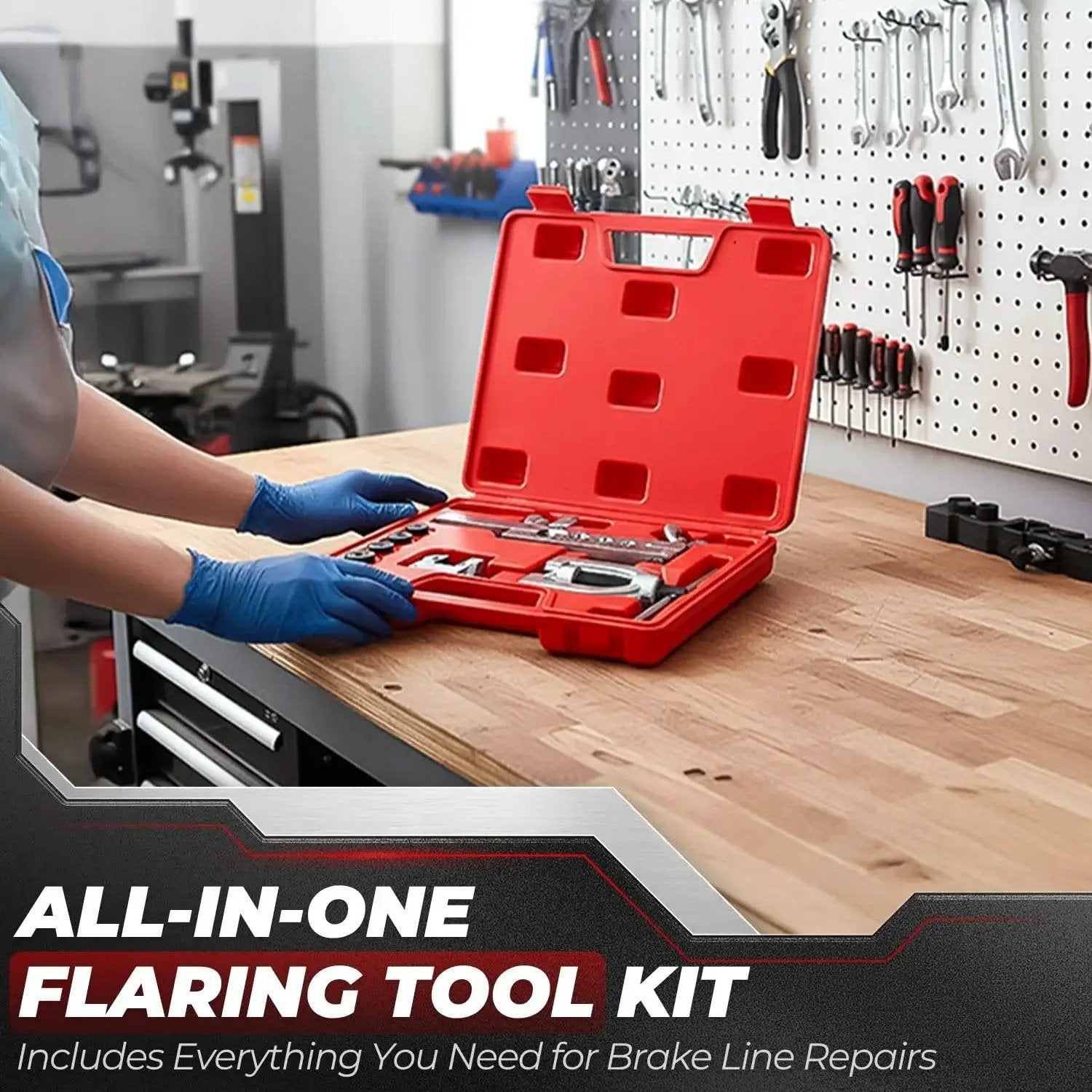 Brake Line Flare Tool Kit Cutter 45 Flare Single and Double 1/8 to 5/8 Tubing on workbench