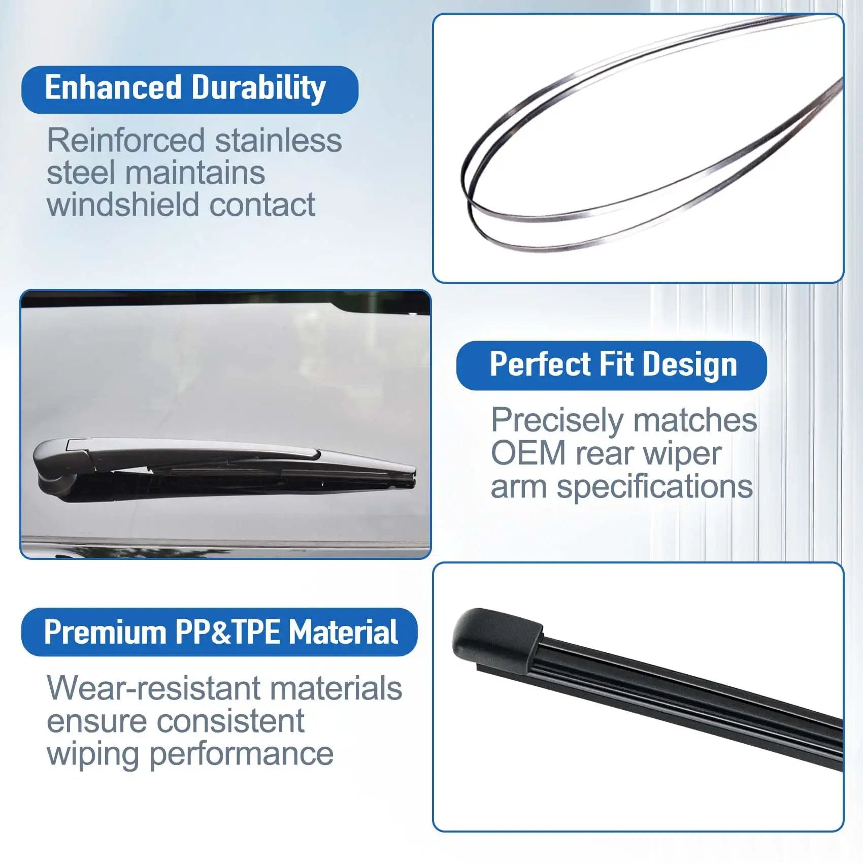 Close-up of Rear Windshield Wiper Blade for Honda CR V 2023 2024 2025, showcasing durable silicone and stainless steel components.
