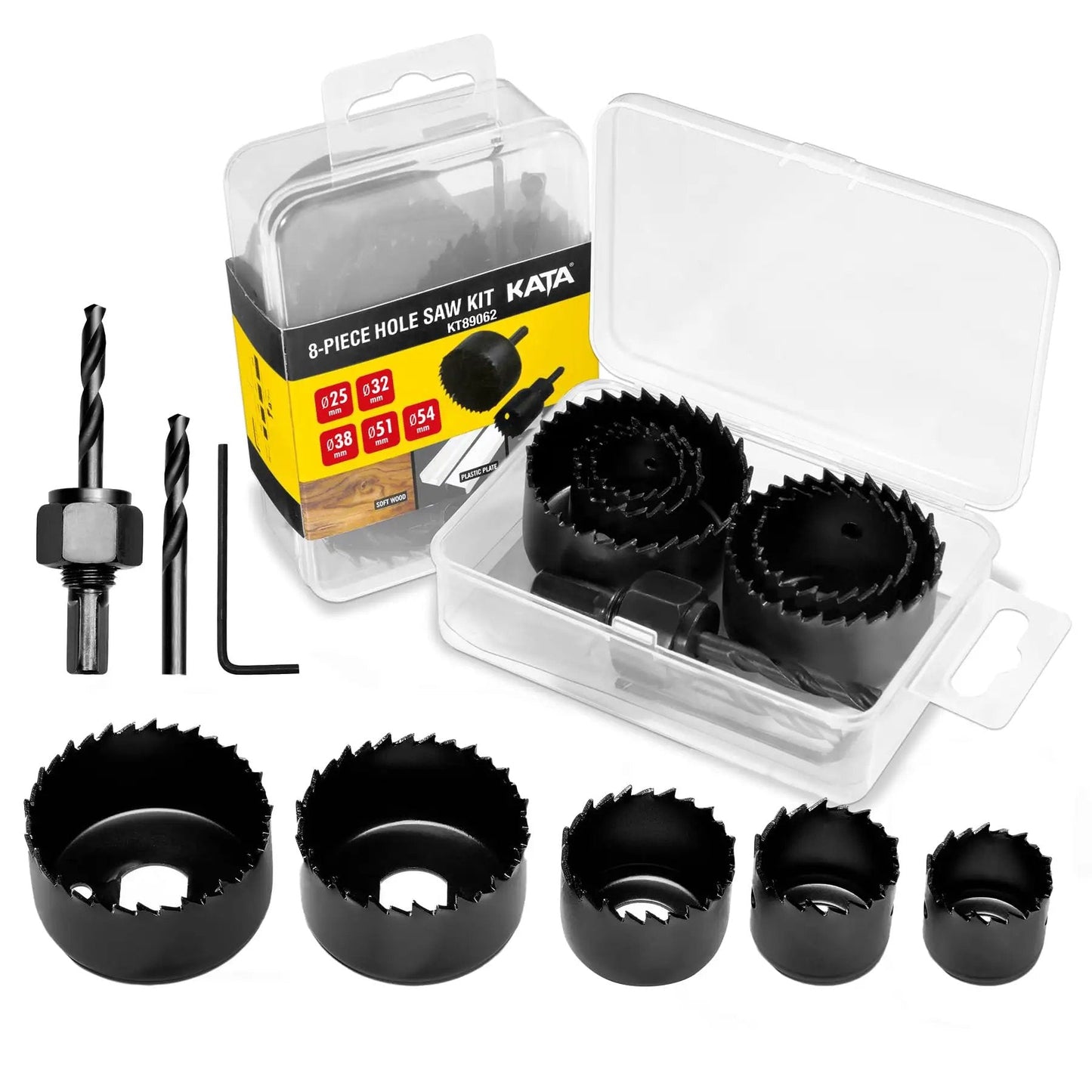 8 Piece Hole Saw Kit With Case 1 To Two And One Eighth Inches Includes Five Saw Blades Mandrel Two Drill Bits And Hex Key