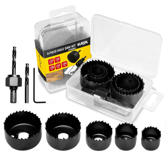 8 Piece Hole Saw Kit With Case 1 To Two And One Eighth Inches Includes Five Saw Blades Mandrel Two Drill Bits And Hex Key