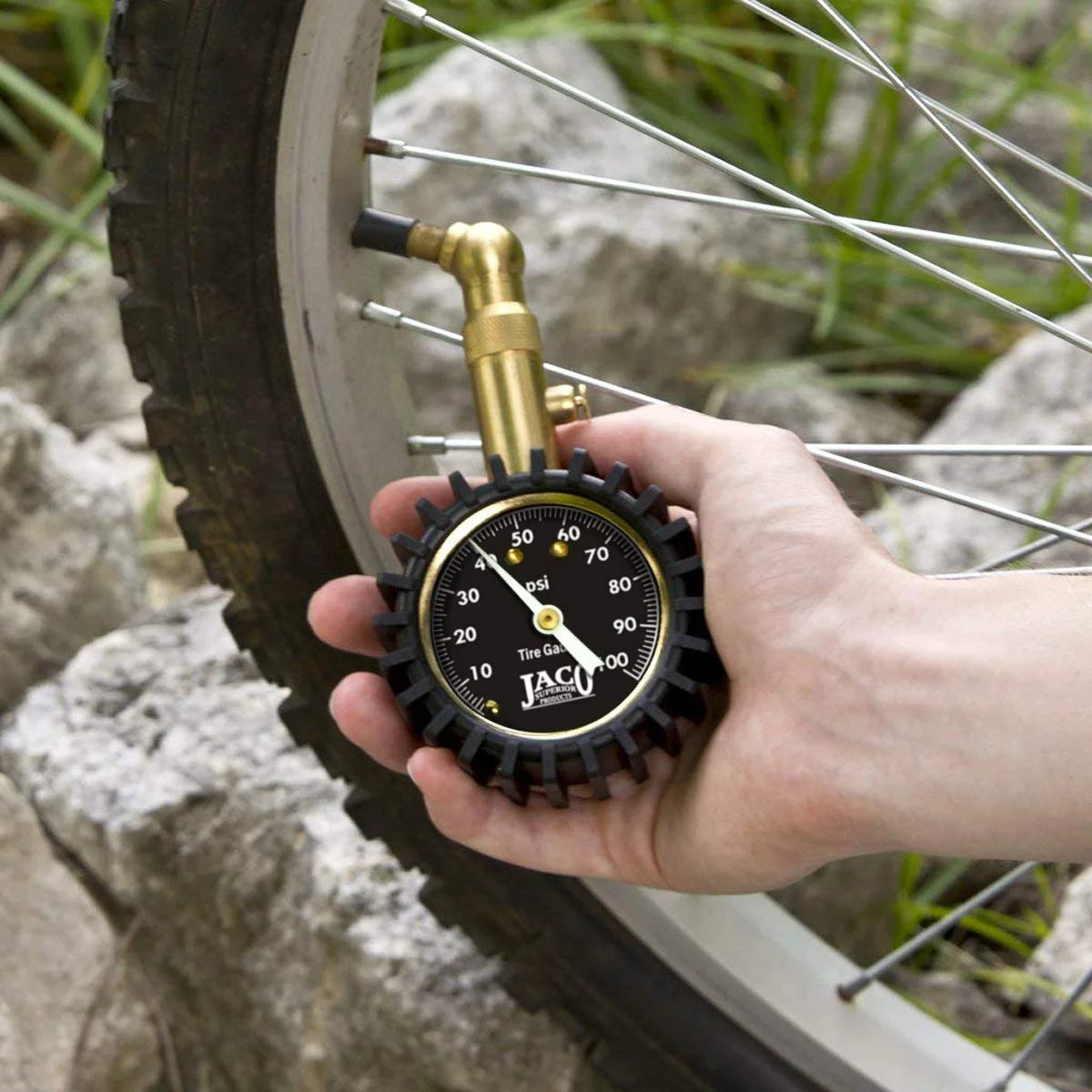 Professional Grade Tire Pressure Gauge With 100 PSI Reading, Mechanic Recommended, Calibrated To ANSI B40.1 Standards 1.5 Percent Variation, Battery Free, Built Tough In Rugged Brass For Cars Trucks And SUVs used on tire