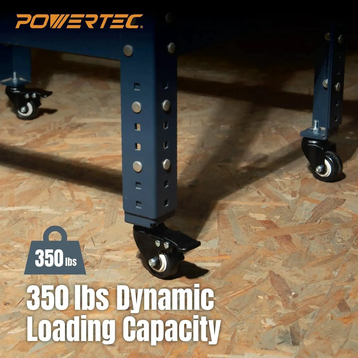 Two Inch Caster Wheels Set Of Four With 360 Degree Swivel And Dual Locking Brakes For Furniture Carts Trolleys And Toolboxes Heavy Duty 350 Lb Capacity PU Quiet Mobility Smooth Non Marring Rollers installed on blue metal furniture