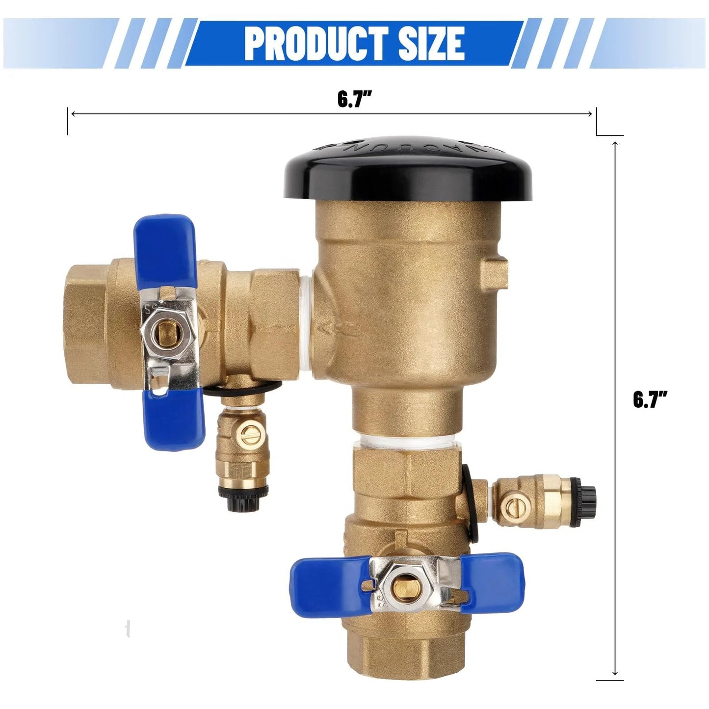 Go-To Three Quarters Inch Brass Pressure Vacuum Breaker Assembly 720A Backflow Preventer for Lawn Irrigation, side view