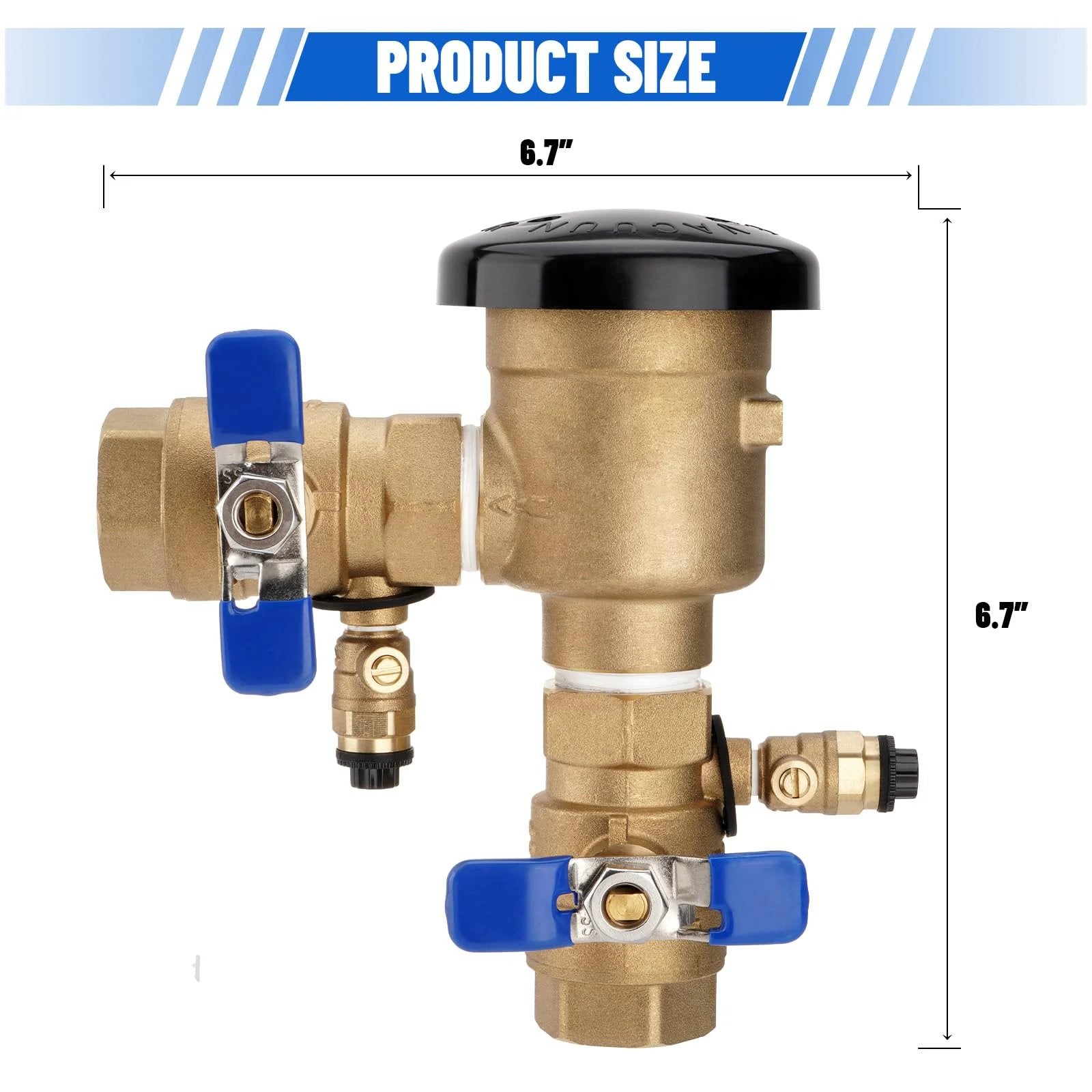 Go-To Three Quarters Inch Brass Pressure Vacuum Breaker Assembly 720A Backflow Preventer for Lawn Irrigation, side view