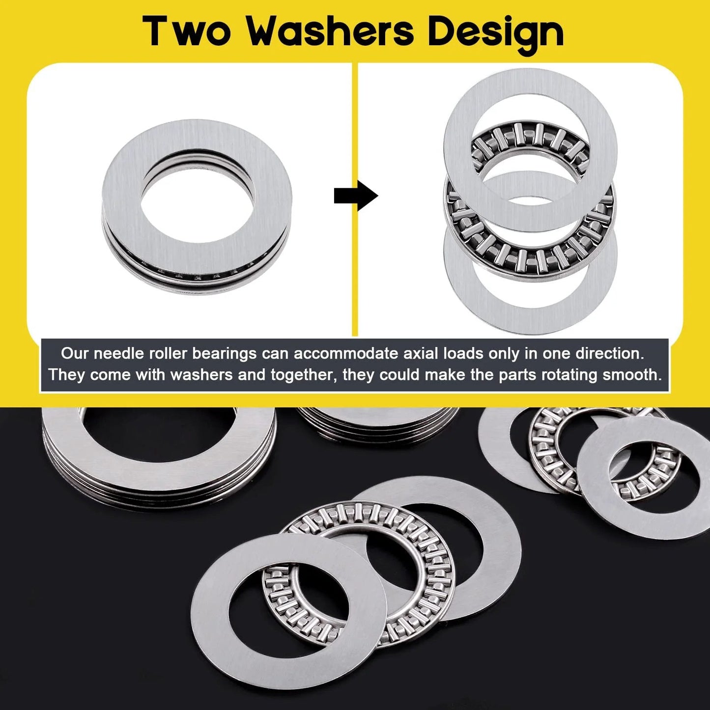 Image showing Assorted 24 Piece Thrust Needle Roller Bearing Set With Washers In Three Sizes AXK3552 AXK2035 AXK2542.