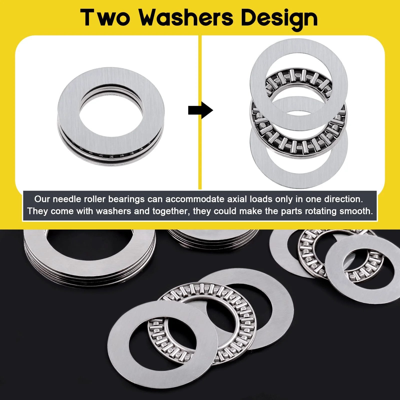 Image showing Assorted 24 Piece Thrust Needle Roller Bearing Set With Washers In Three Sizes AXK3552 AXK2035 AXK2542.