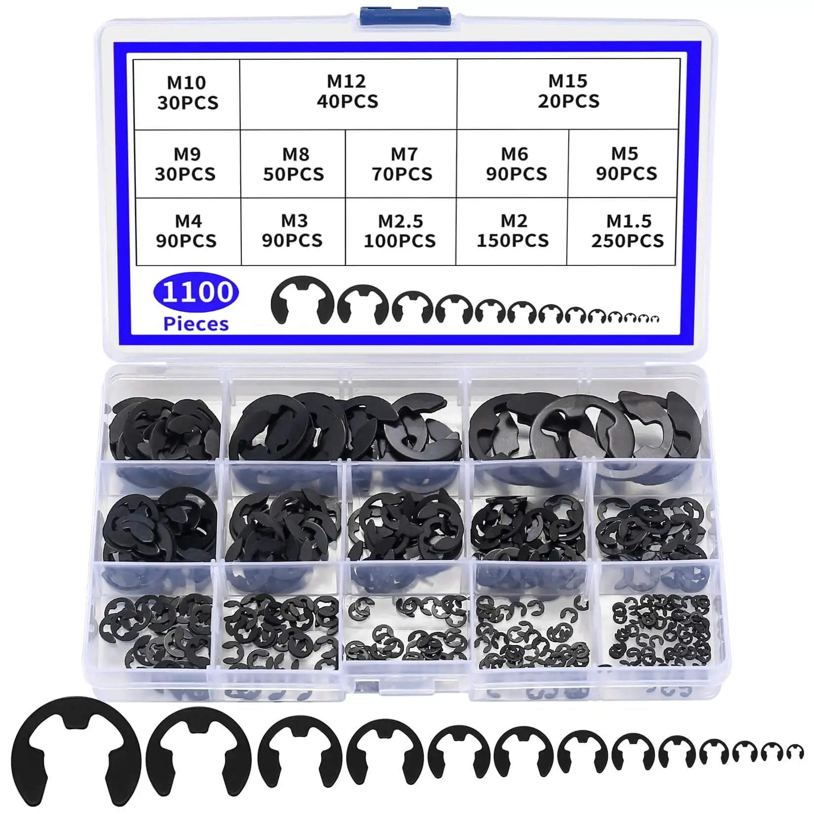 1100 Piece E Clip Retaining Rings Set, C Clips And Snap Rings Assortment Kit For Auto Parts Repair, Machinery Maintenance
