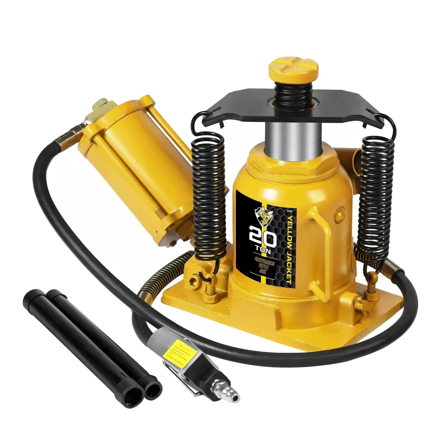Low Profile 20 Ton Air Bottle Jack With Aluminum Pump And Slow Release, yellow, hydraulic lift, coiled spring design
