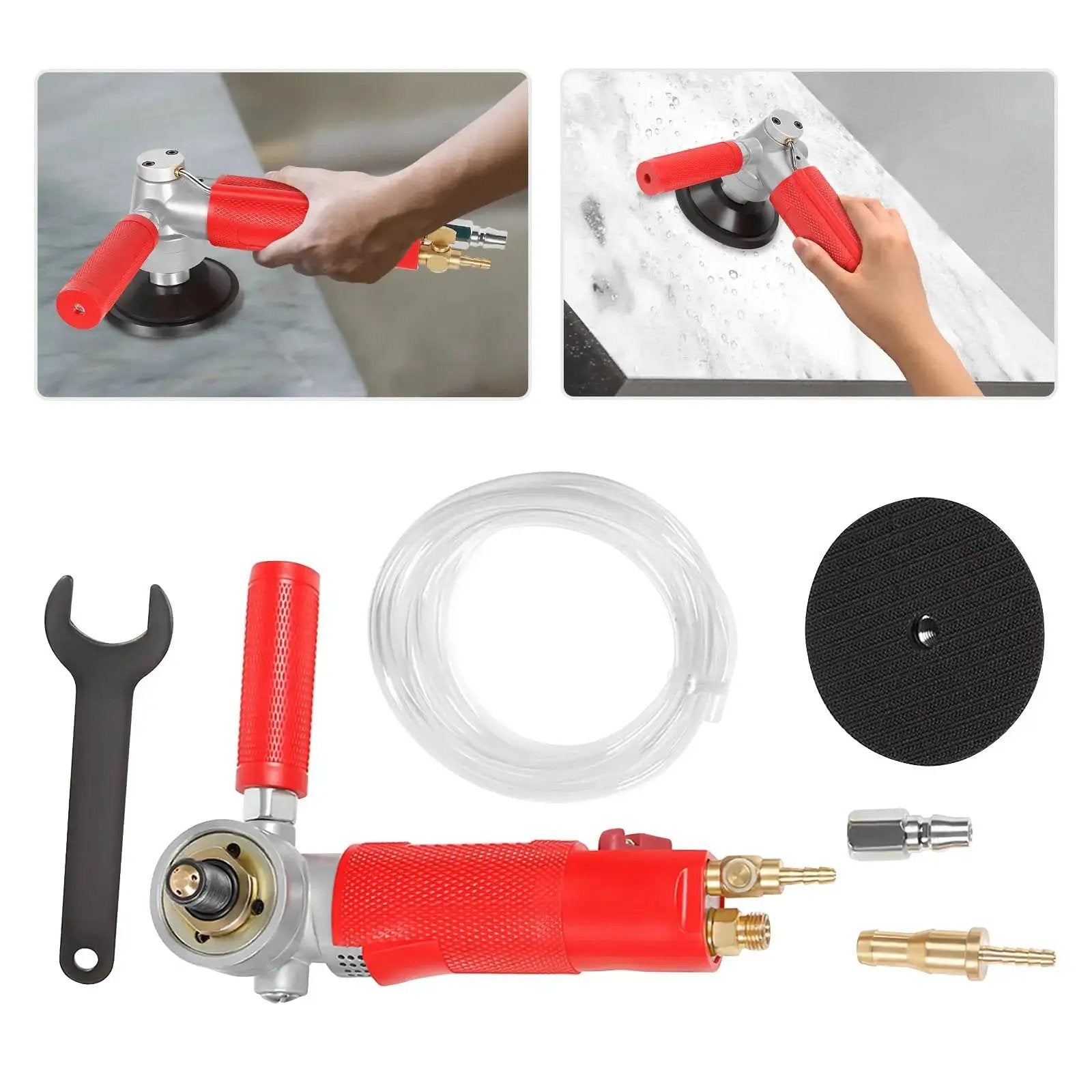 4 Inch Pneumatic Wet Stone Polisher with Water Jet for Marble Granite Concrete Polishing Air Sander 4300 RPM Pro Grade