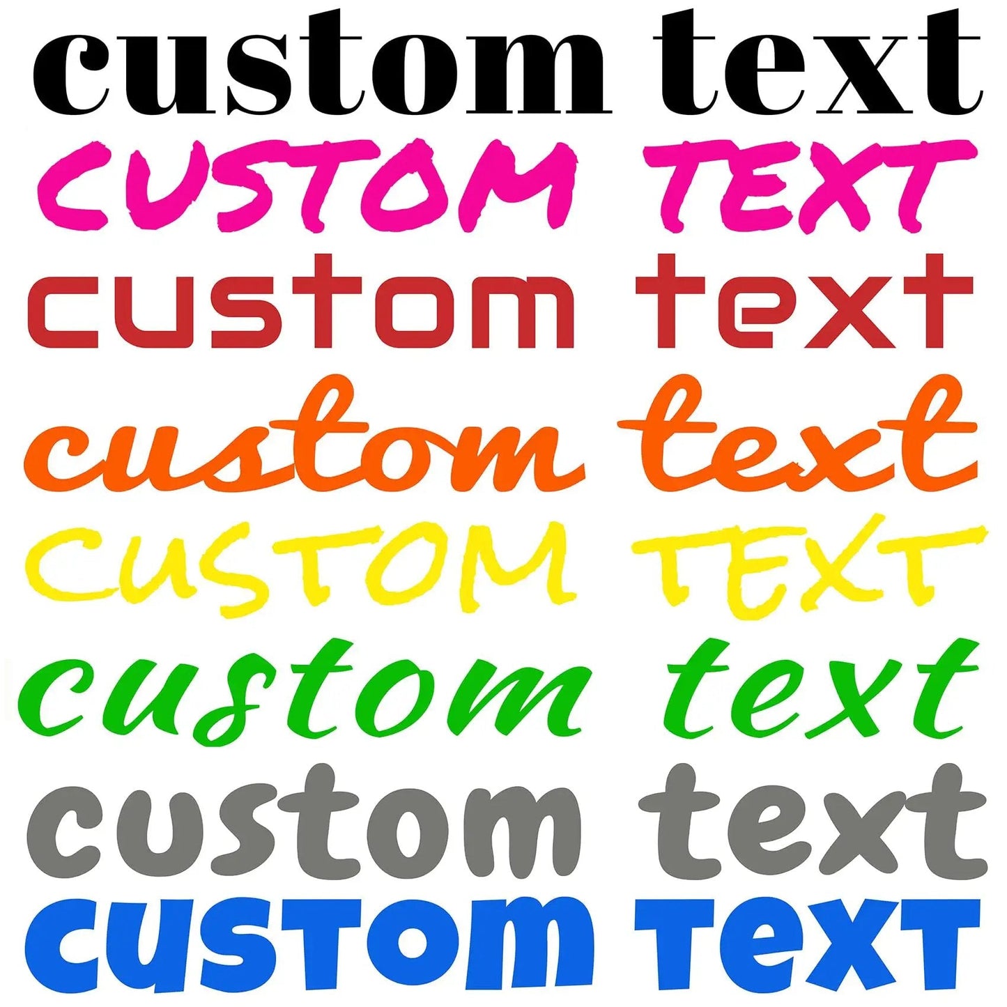 Personalized Vinyl Letter Stickers For Cars Trucks Boats And More In 20 Colors And 20 Fonts Custom Name Decal sample in various colors and fonts