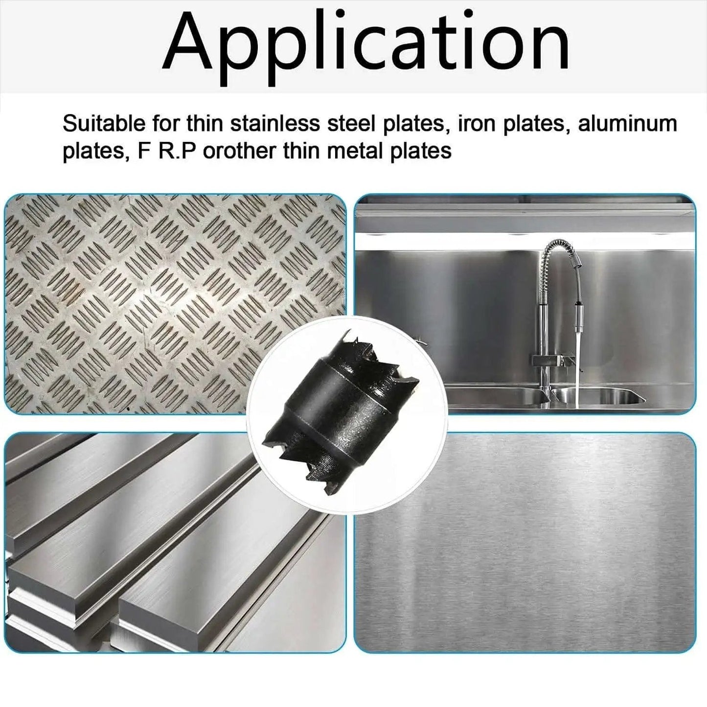 14 Pack Spot Weld Cutter Sets Double Sided 3/8 Inch HSS Drill Bits For Sheet Metal Removal With 1/4 Inch Arbor Durable High Quality Steel demonstrated on various metal surfaces.